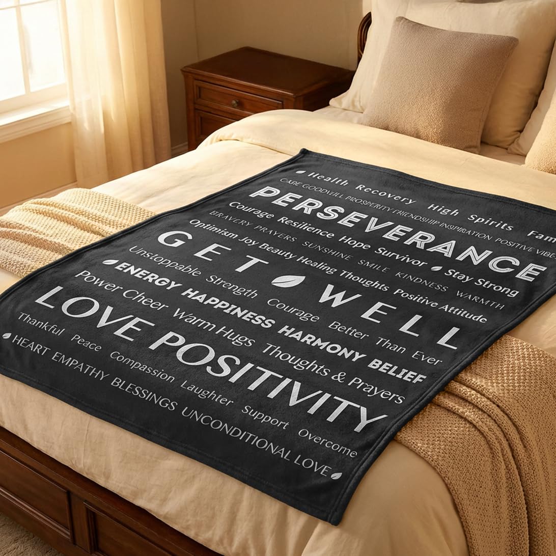 PAVILIA Healing Blanket, Get Well Soon Gift, Soft Hug Compassion Fleece Throw Blanket for Women Men, Comfort Caring Inspirational Patient Blanket, Positive Thoughts Prayer Throw, Gray