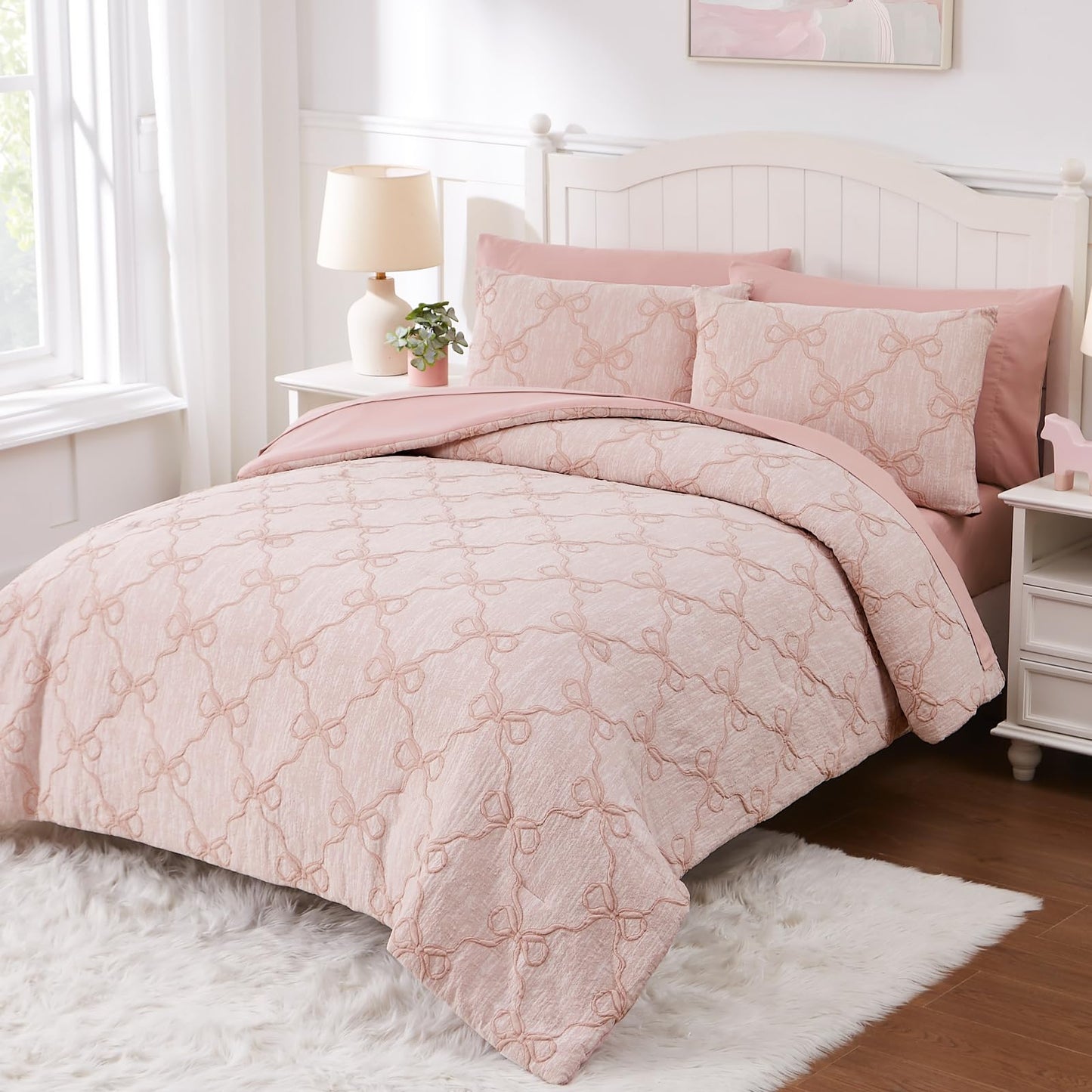 Wink Deer Twin Comforter Set with Sheets for Girls-5 Pieces Twin Bedding Sets with Pink Comforter, Sheets, Pillowcase & Sham for Kids (Pink Diamond, 66" X 86")