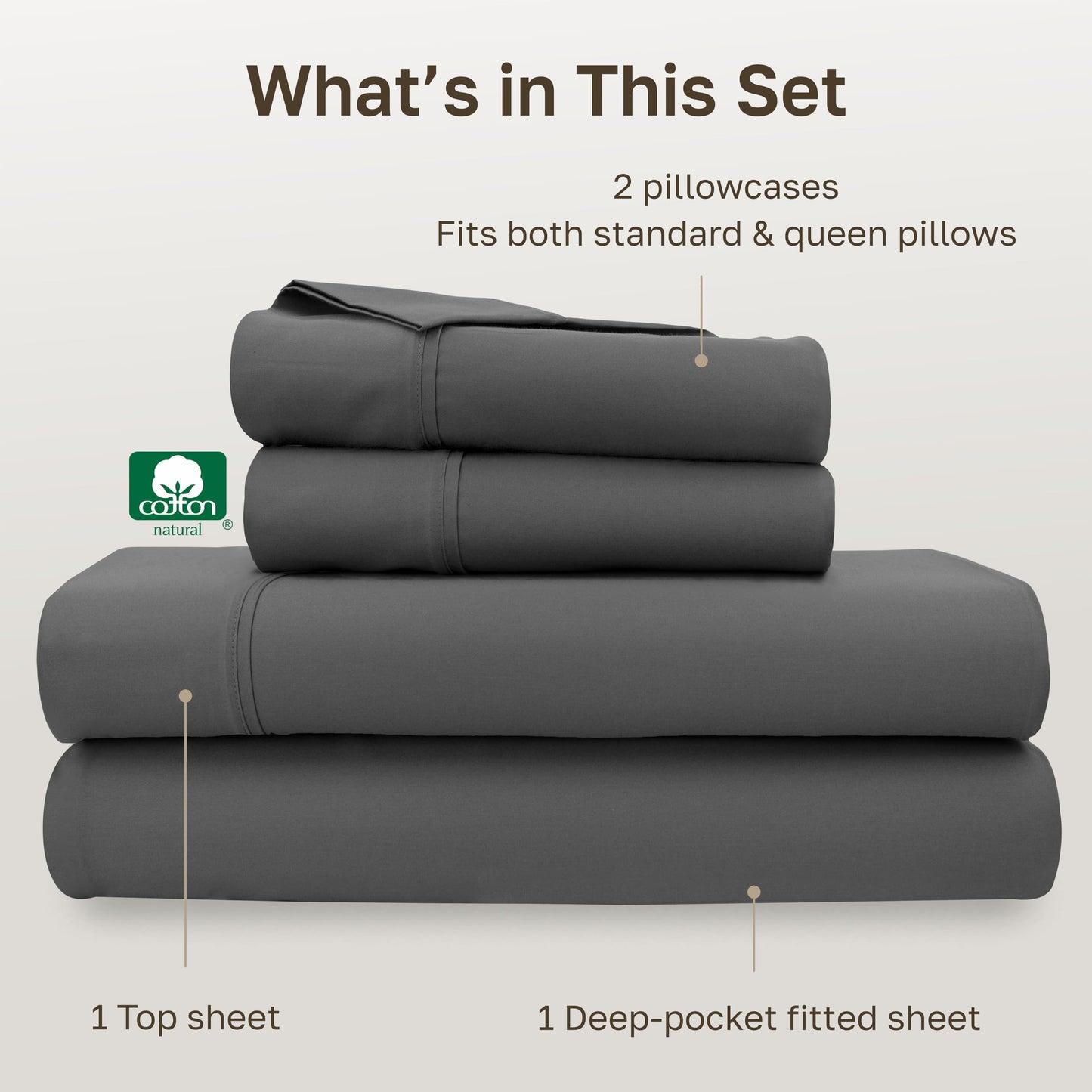 California Design Den Soft 100% Cotton Queen Sheet Set, 400 Thread Count Good Housekeeping Award Winner, Silky Smooth Sateen Weave with Deep Pockets, Durable Cotton Bed Sheet Set - Grey