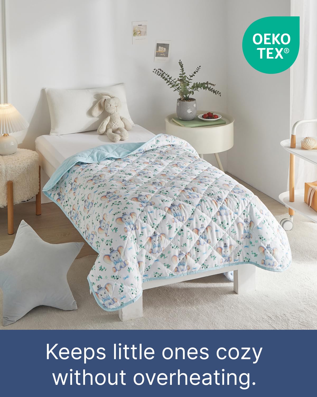 Elephant Toddler Comforter - Down Alternative Toddler Microfiber Comforter - Lightweight & Warm Baby Quilt Blanket - Soft & Breathable - Kids Duvet Insert for Crib, Stroller - Machine Washable - 39x47