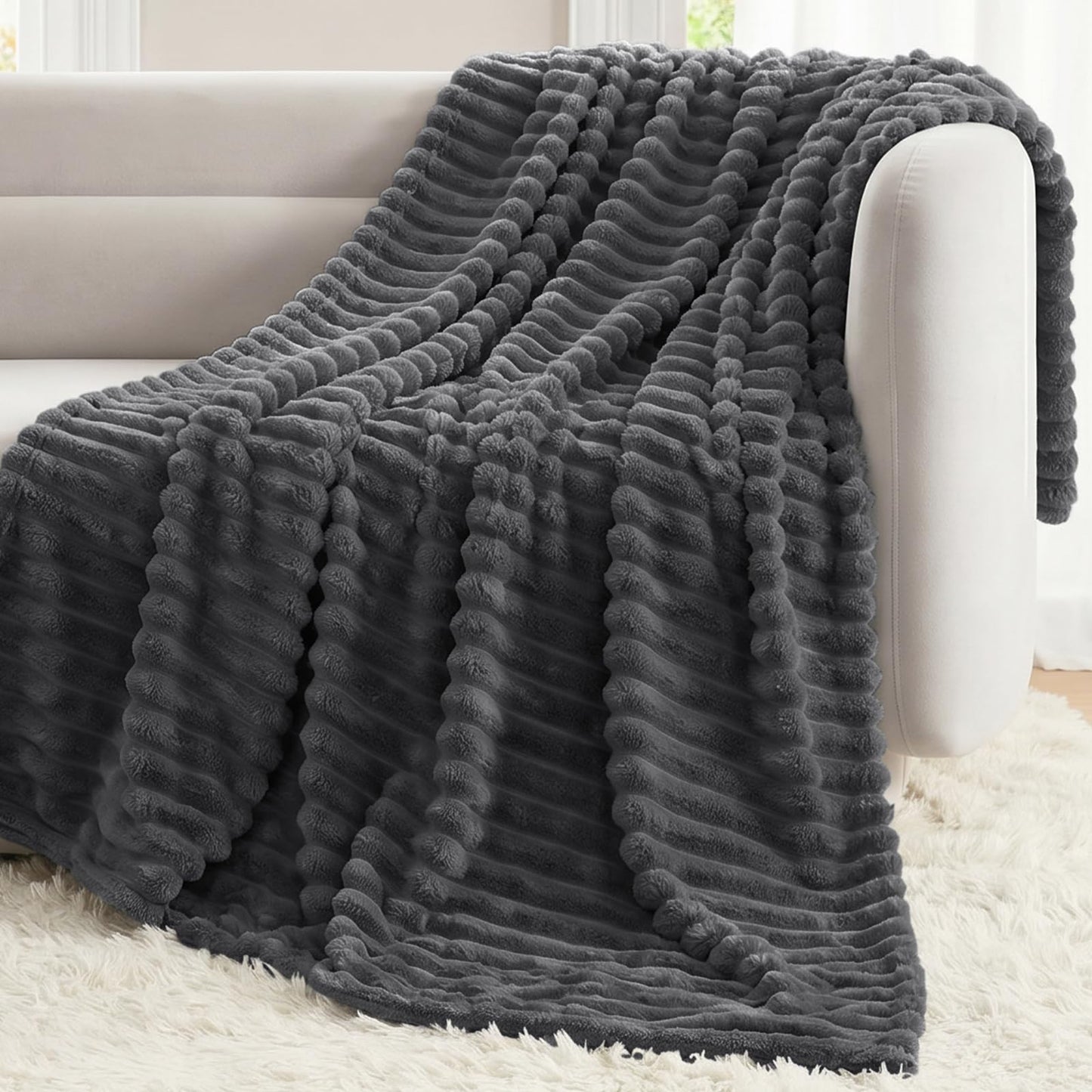 CozyLux Dark Grey Throw Blanket for Couch & Bed - 300GSM Soft Plush Fleece, 50"x60" Lightweight All Season Blanket for Travel, Aesthetic Home Decor, Graduation & Birthday Gifts for Women Men