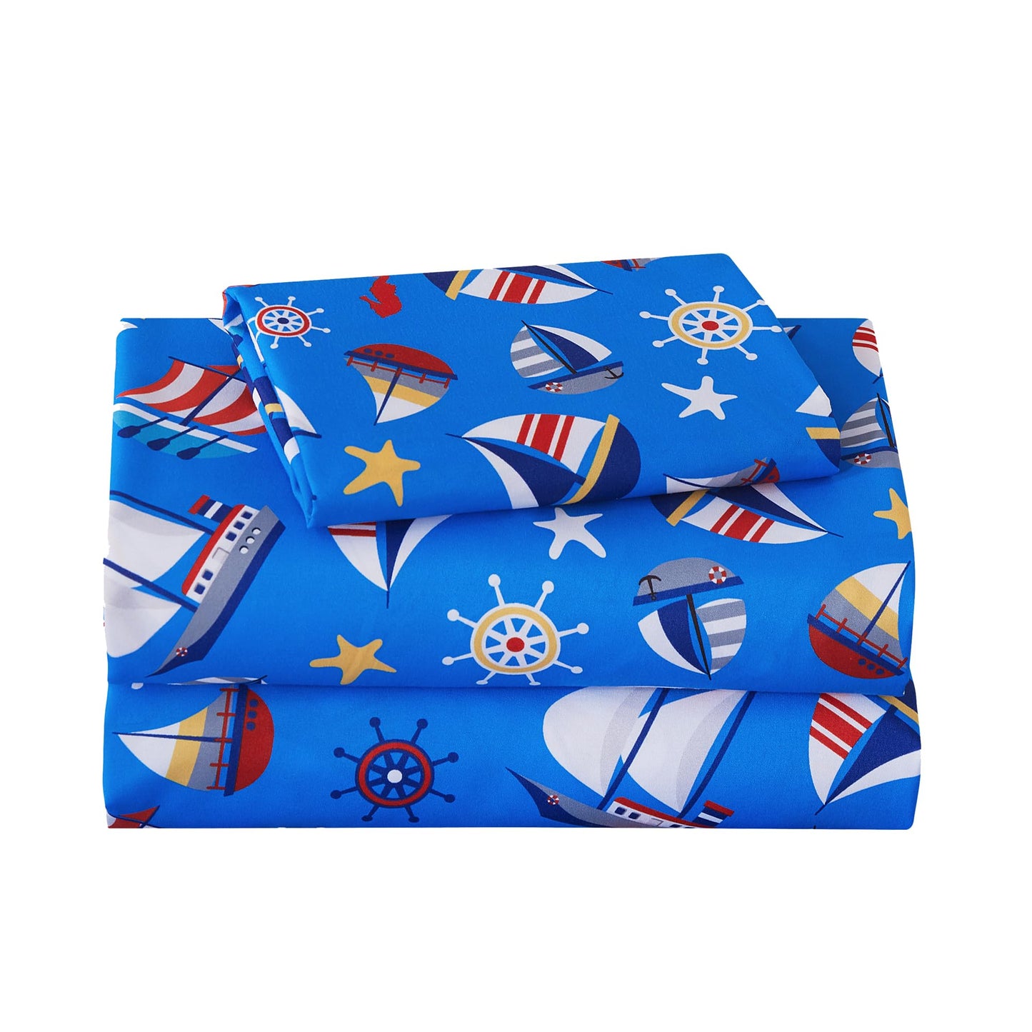 Softan Kids Bed Sheet Set, 3-Piece Twin Sheets Set, Microfiber Fitted Sheet with 15 Inches Deep Pocket and Corner Straps, Breathable & Silky Soft Blue Sailboat Pattern Sheet and Pillowcase Sets