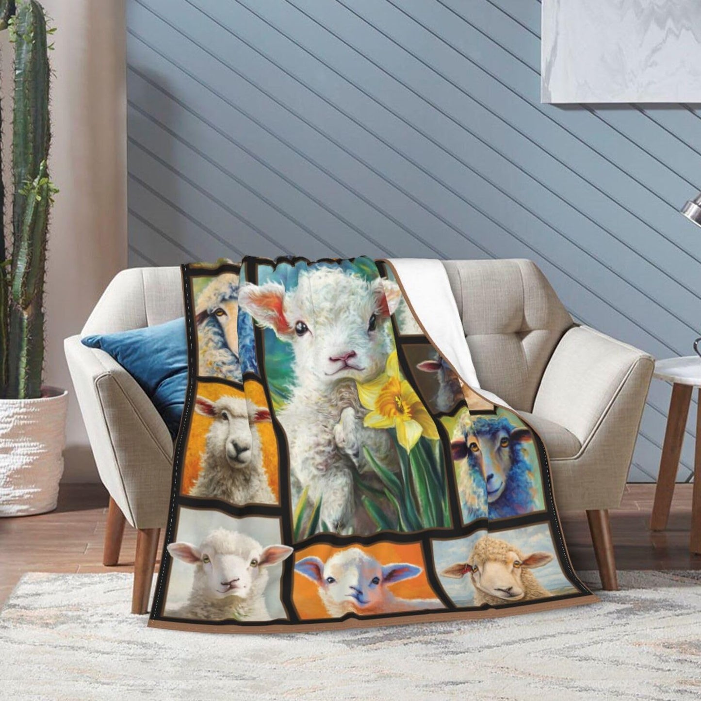 Cute Sheep Blanket Goat Animal Blankets Fleece Plush Flannel Super Soft Cozy Warm Lightweight Lamb Lover Decor Gifts for Boys Girls Kids Adults Men Women 40" x 50"