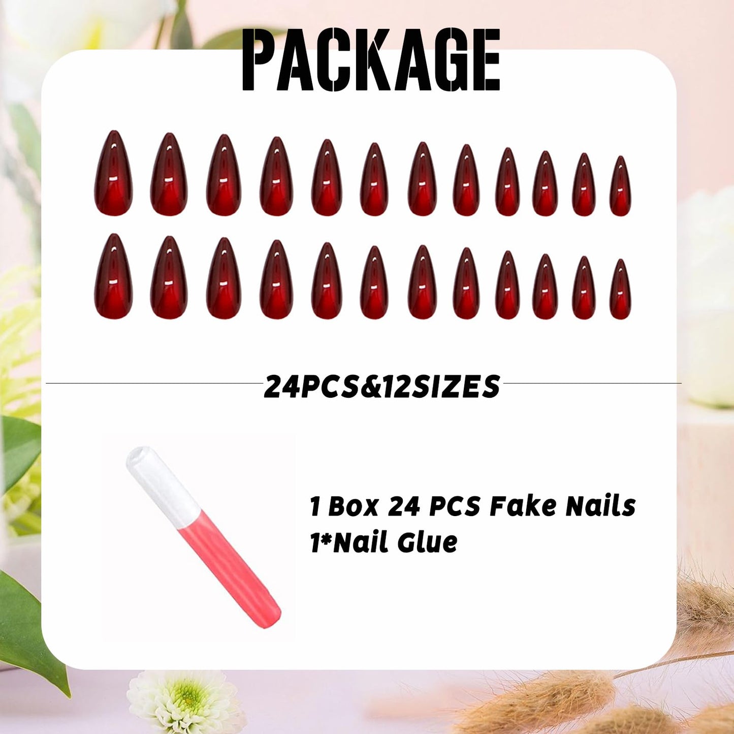 IMSOHOT Press on Nails Medium Almond Fake Nails Wine Red Cat's Eye Glue on Nails Full Cover Glossy Burgundy False Nails for Women 24Pcs Artificial Acrylic Nail Supplies