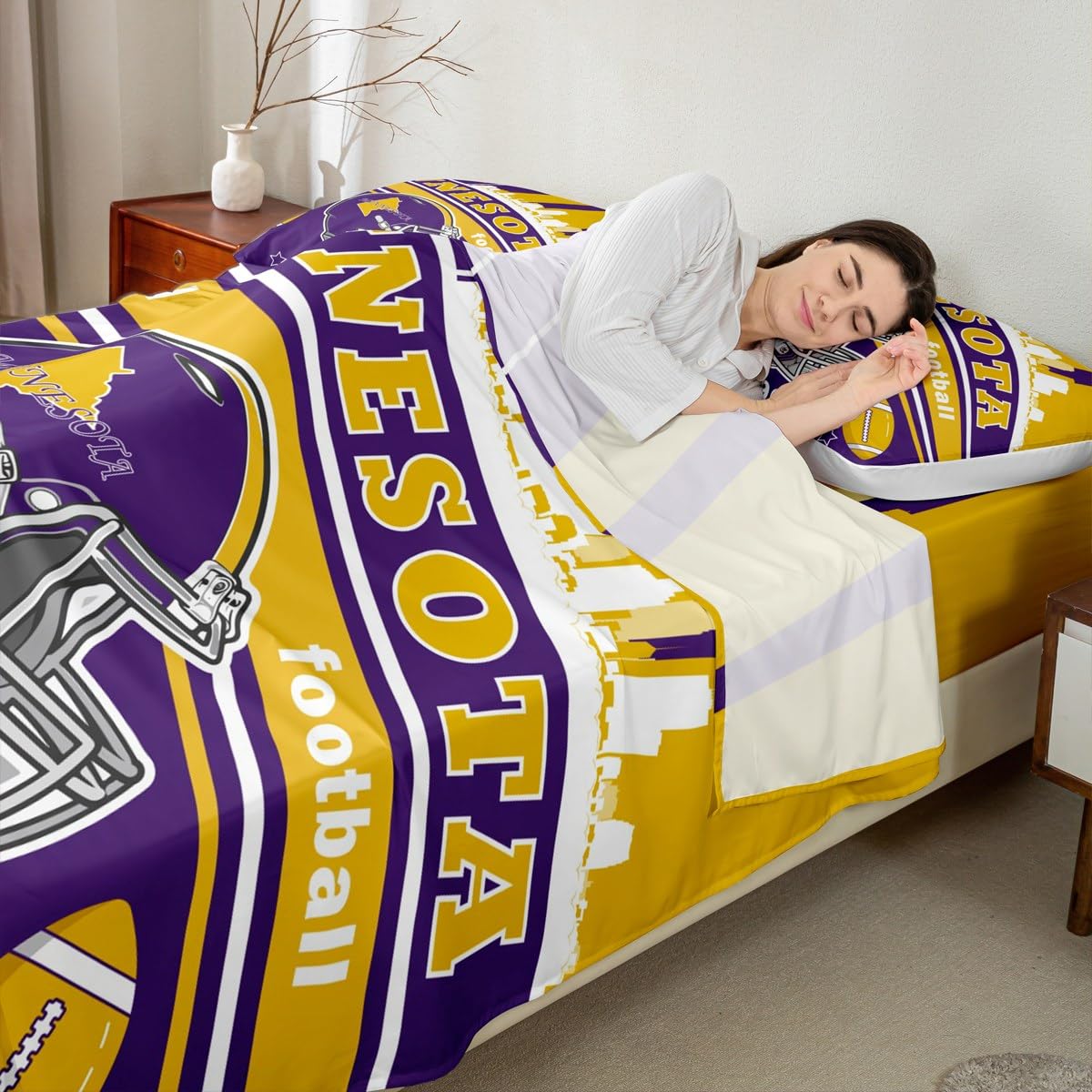 Feelyou Football Bed Sheets Set Boys Teens Twin Size Women Men Rugby Sports Bedding Set Football City Fitted Sheet with 16 Inch Deep Pockets