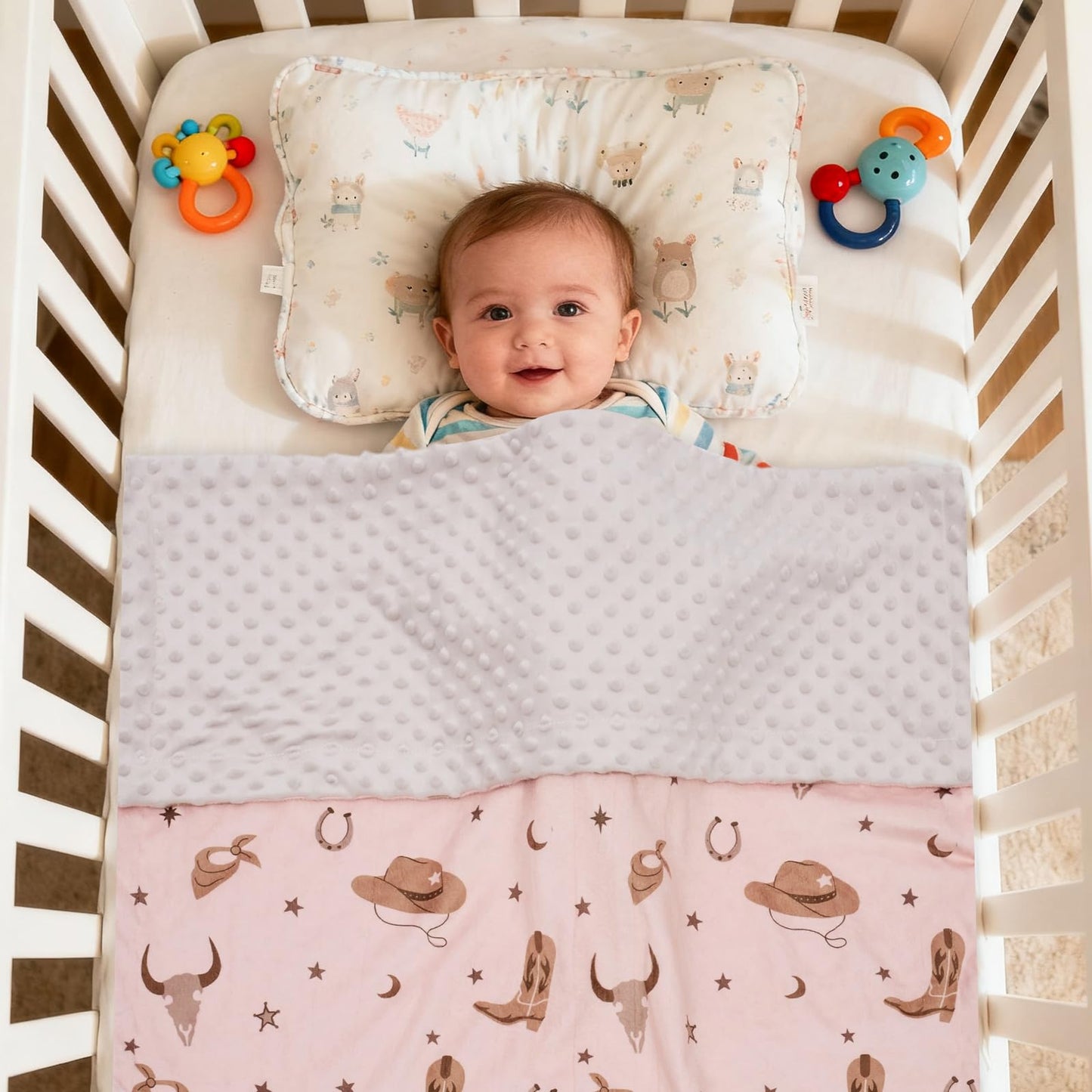Baby Blanket for Boys Girls Super Soft Double Layer Minky with Dotted Backing Cute Cow Crib Receiving Blanket Bed Throws for Newborns Nursery Stroller Toddler 30 x 40 Inch (Cowboy hat)