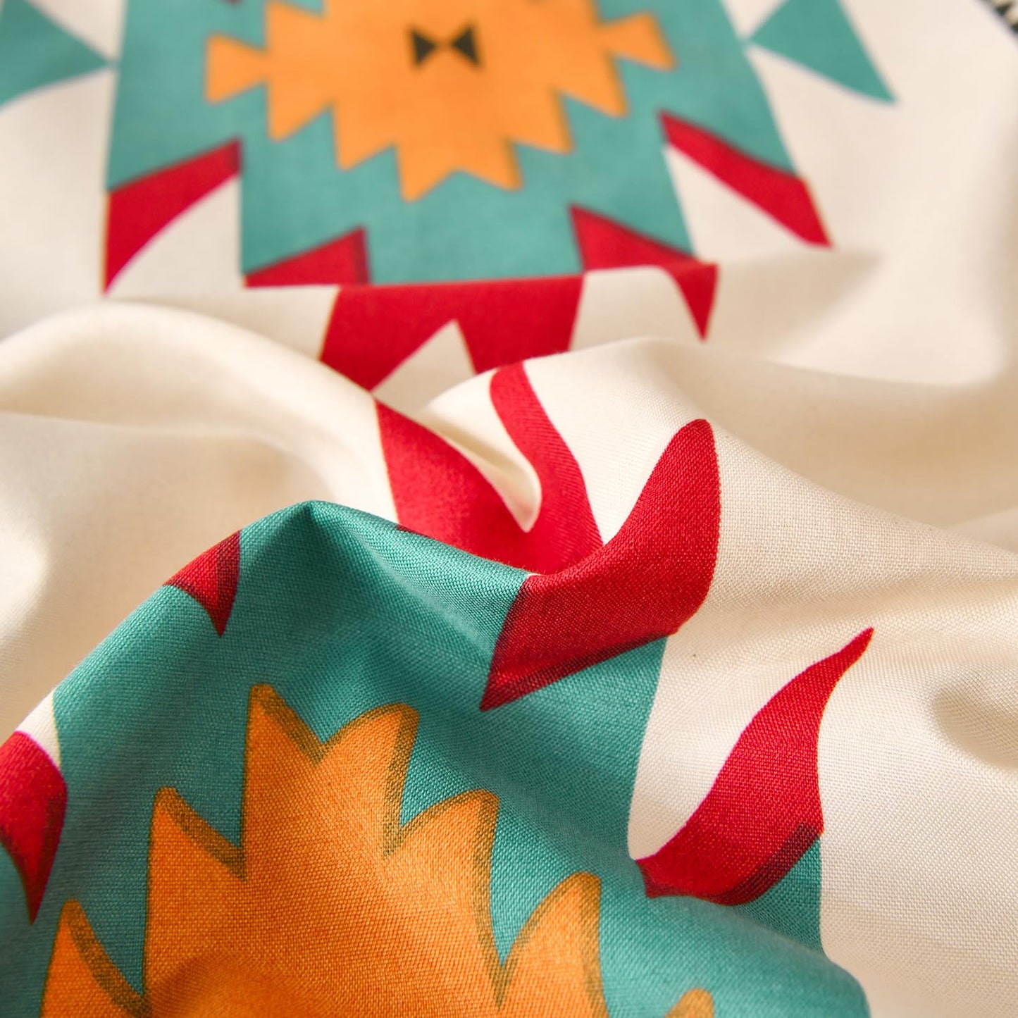 Chezmoi Collection Prescott 3-Piece Southwestern Microfiber Sheet Set, Printed Geometric Tribal Multicolor Cream Red Teal Orange Bed Sheets, Twin XL Size
