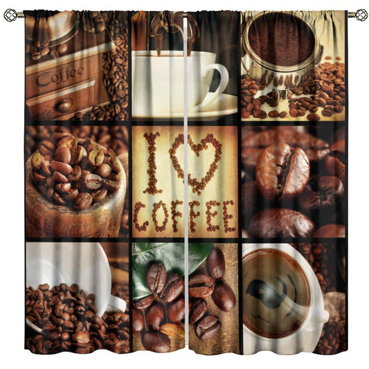 XBDDZSW Brown Coffee Curtain,Rustic Farmhouse Vintage I Love Coffee Theme Pattern Print Window Drapes for Bedroom Living Room Kitchen Cafe Decor,2 Panel Set,W42xL45 Inch Decor