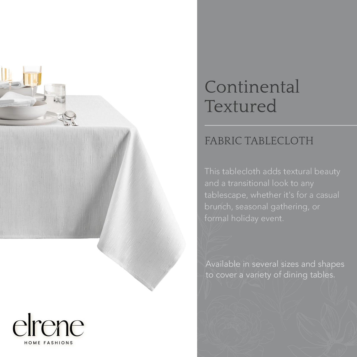 Threadmade Continental Solid Texture Water Resistant Tablecloth, White - 60" W x 84" L