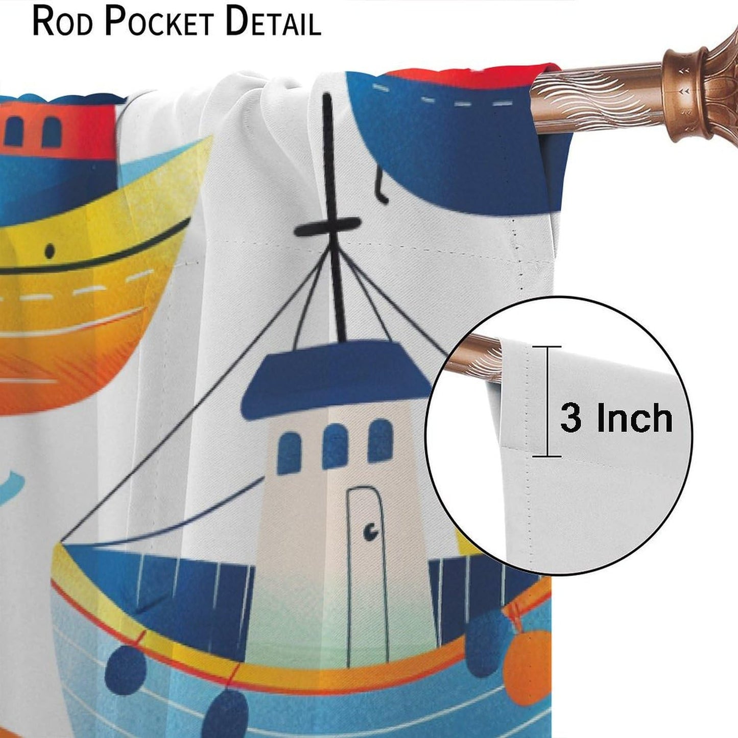 TOWINSFB Cartoon Nautical Boat Blackout Curtains for Living Room Bedroom, Funny Colorful Ocean Ship Window Curtains Rod Pocket Thermal Insulated Window Drapes, 2 Panels, Each 21W x 45L