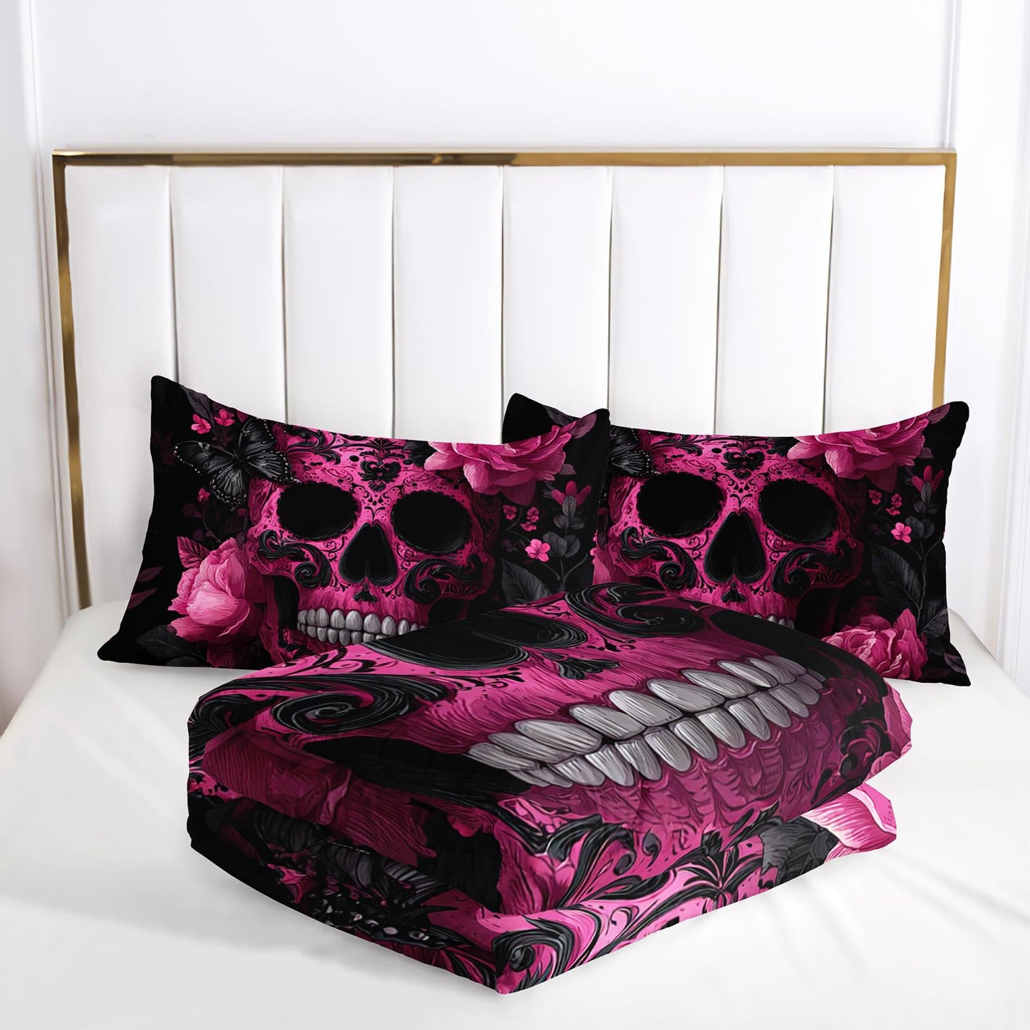 lneffble Skull Comforter Twin Size,Skull Kids Comforter Set,3Pcs Bedding Set Printed Comforter with 2 Pillowcases,Down Alternative,Soft and Lightweight,for All Seasons