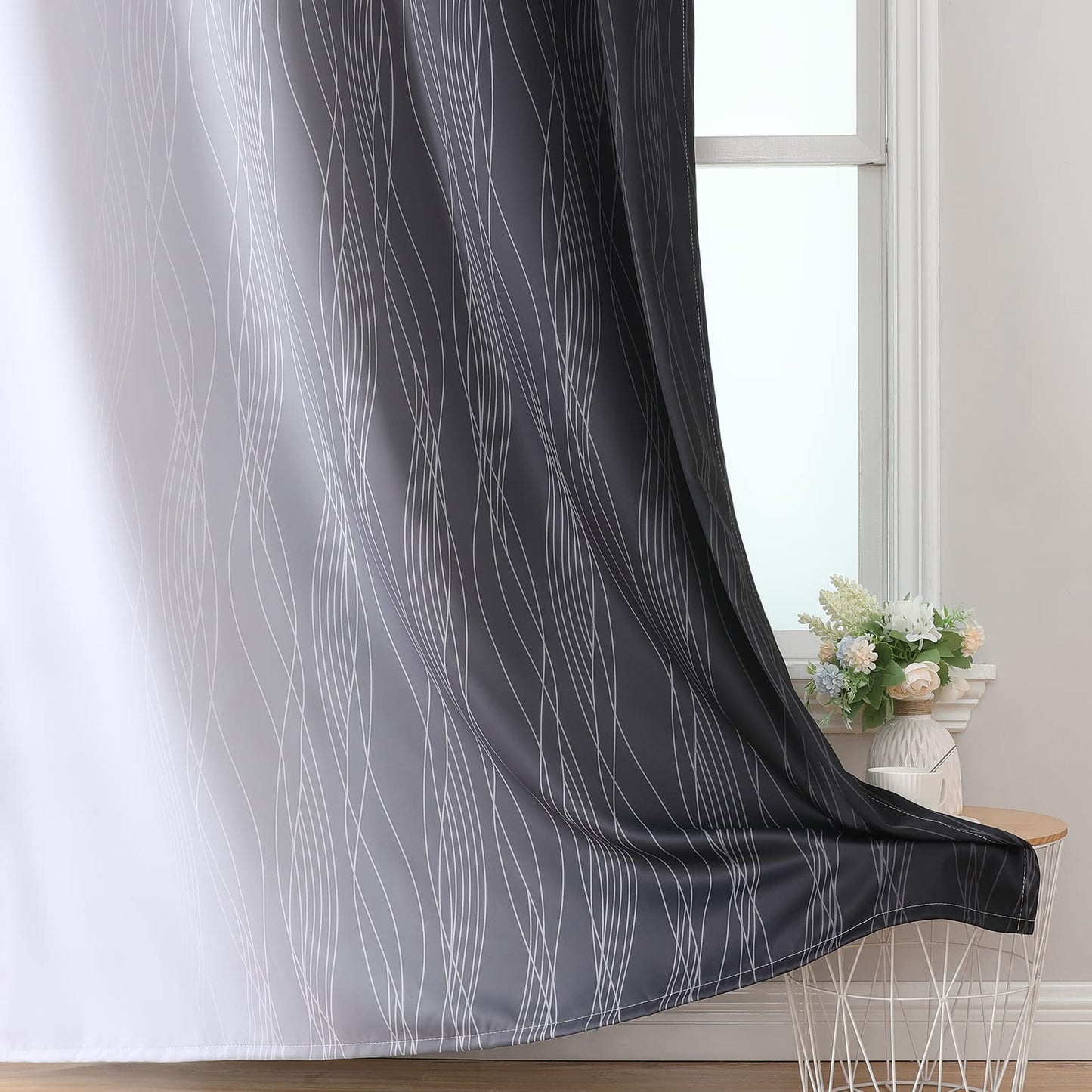 Estelar Textiler Thermal Insulated Blackout Curtains for Bedroom, Ombre Black and Greyish White Blackout Drapes for Living Room, Gradient Full Light Blocking Energy Saving Curtains, 52Wx84L, 2 Panels