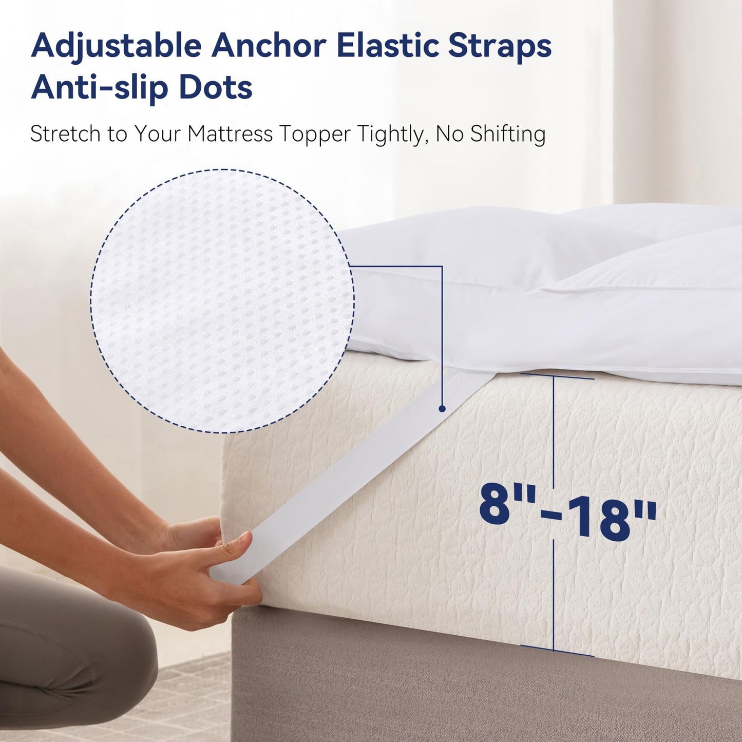 LeWinBedding 3 Inch White Goose Feather Mattress Topper,Full Feather Bed Topper,Mattress Cover with Straps,Ultra Soft Pillowtop,100% Cotton Fabric(54”x75”)
