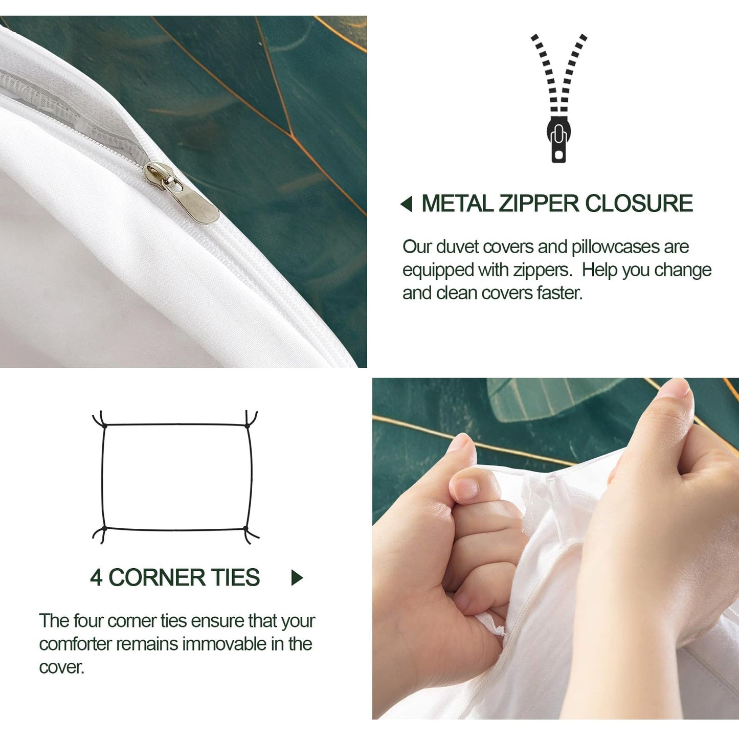 ZAMODE Lotus Leaf Duvet Cover Oversized King Size, Natural Botanical Leaves Comforter Cover 120" x 98", Green Plant Bedding Set with 2 Pillowcases