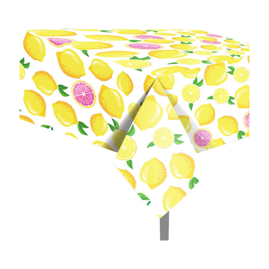 CC HOME 1 Pack Lemon Party Plastic Tablecloth, 54 x 87 Inch,1 Pack Long Rectangular Table Cover for Buffet, Birthday Party, Holiday Dinner, Picnic or Wedding Event Use, Stain Resistant, Reusable