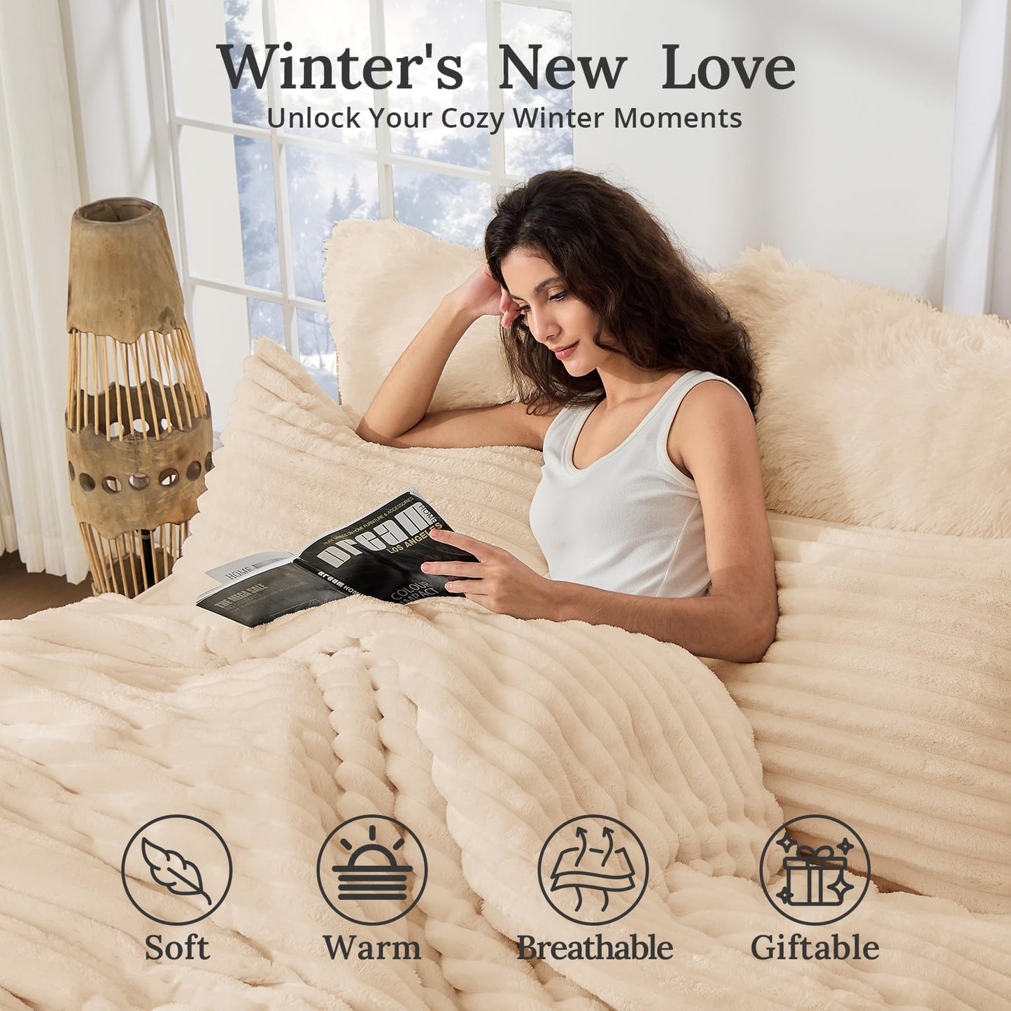 Sasttie King Comforter Set 3 Pieces - Super Soft Fleece Comforters King Size, 1 Luxury Warm Fuzzy Marshmallow Comforter with 2 Pillow Cases, Faux Fur Down Alternative Bedding Set, Beige