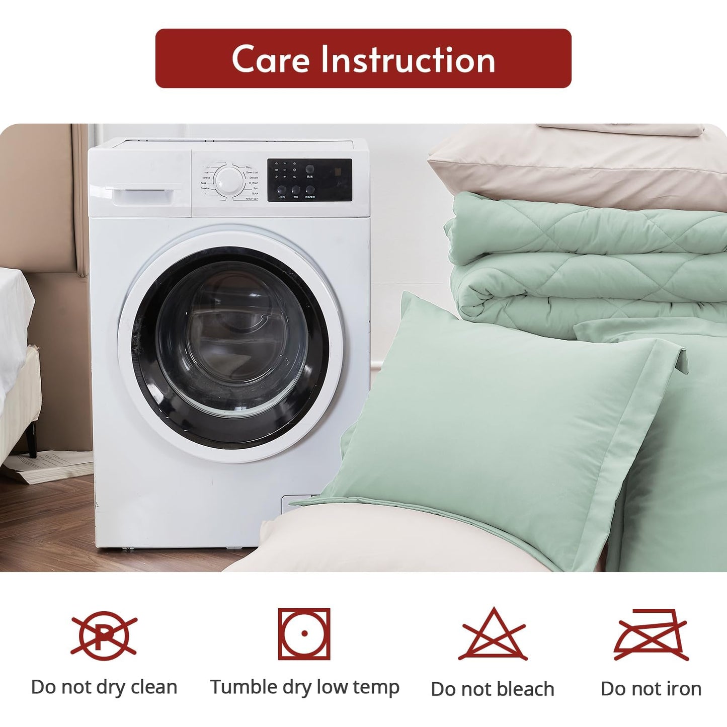 MUXHOMO 7 Pieces California King Comforter Set, Reversible Bed in a Bag Cal King Size, All Season Bedding Set with Comforter, Flat Sheet, Fitted Sheet, Pillowcases & Shams, Sage Green & Beige
