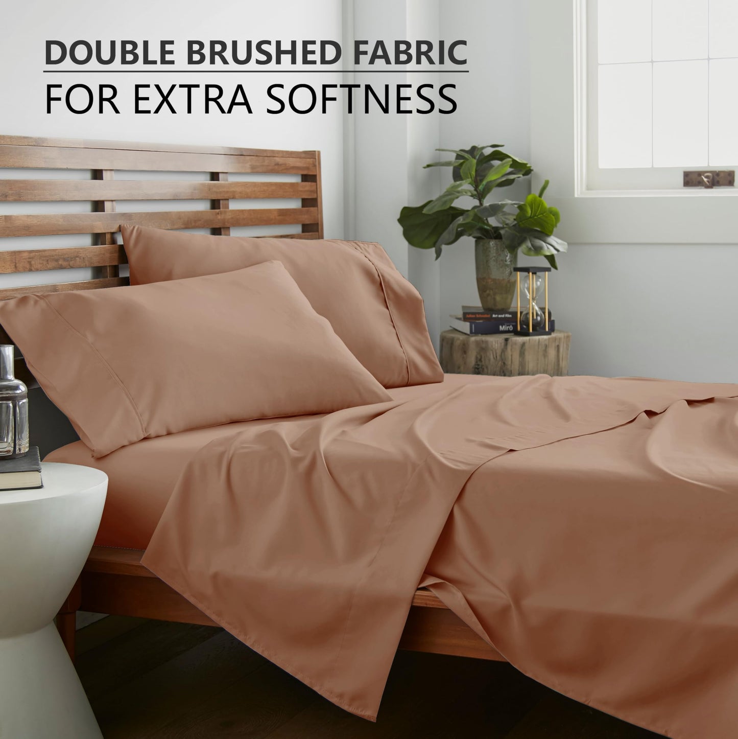 American Home Collection Full Size Sheet Set - Ultra-Soft Microfiber 15-Inch Deep Pocket - Wrinkle Free and Fade Resistant (Tan)