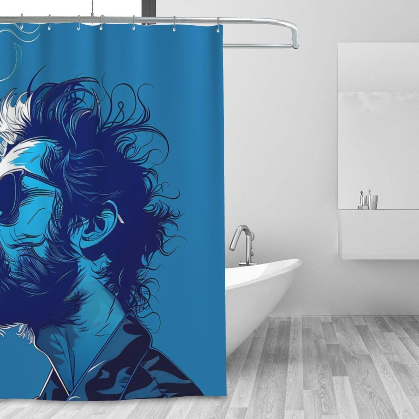 Falynth Blue Tone Cool Man Character Waterproof Fabric Shower Curtain 70 Inch – Machine Washable Polyester Bathroom Curtain with 12 Hooks (Metal/Plastic)