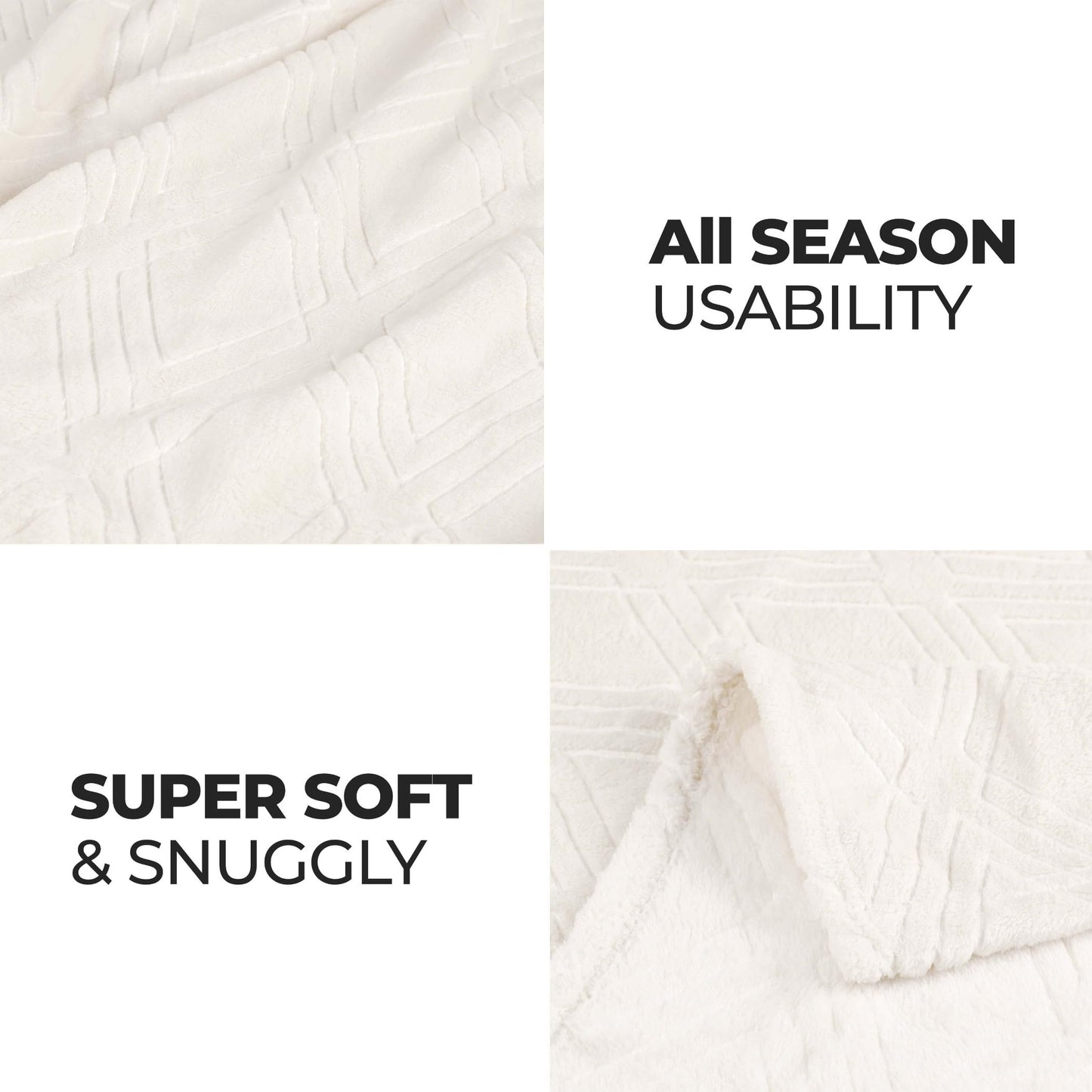 Superior Alaska Collection Quilted Diamond Throw Blanket - Soft Plush Velvety Fleece Blanket for Couch, Bed and Living Room Decor - Cozy, Warm & Lightweight All-Season Cover, King Size, Ivory