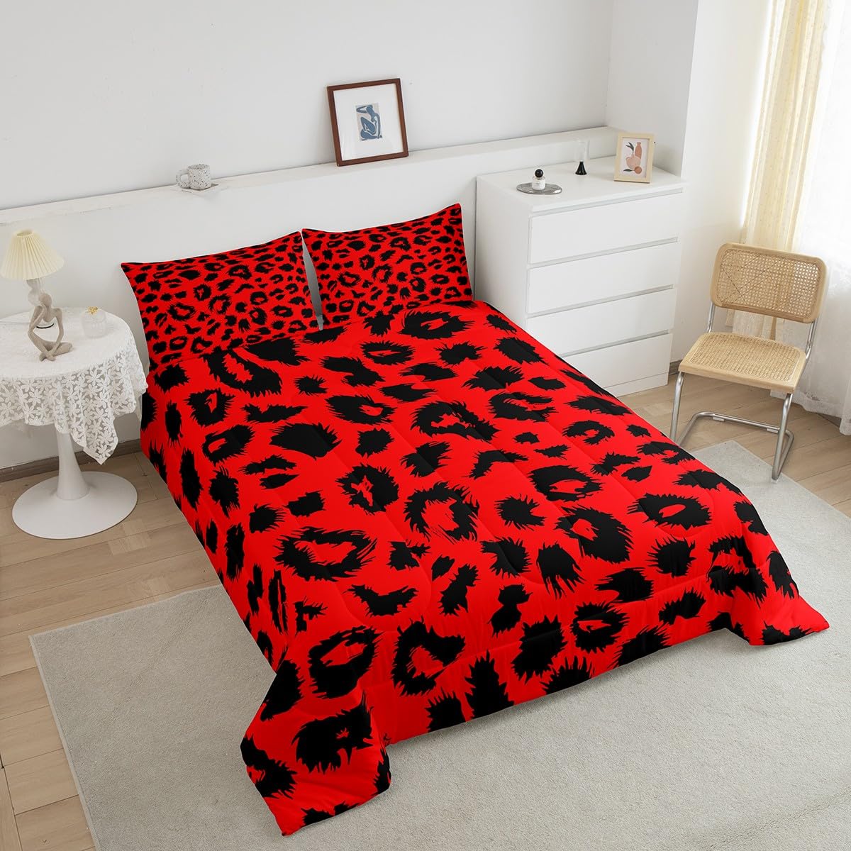 Erosebridal Cheetah Print Comforter Set Twin,Red and Black Leopard Down Comforter for Kids Boys Girls Bedroom,Afric Safari Animal Print Bedding Set Retro Wildlife Bedding Quilt Sets 1 Pillow Case