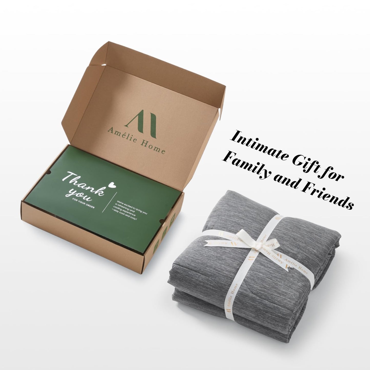 Amélie Home Cooling Comforter Queen Size, Dual-Sided Lightweight Cooling Blanket for Hot Sleepers, Q-Max 0.43 Breathable Cooling Quilt for Night Sweats, 90" x 90", Heather Charcoal Grey