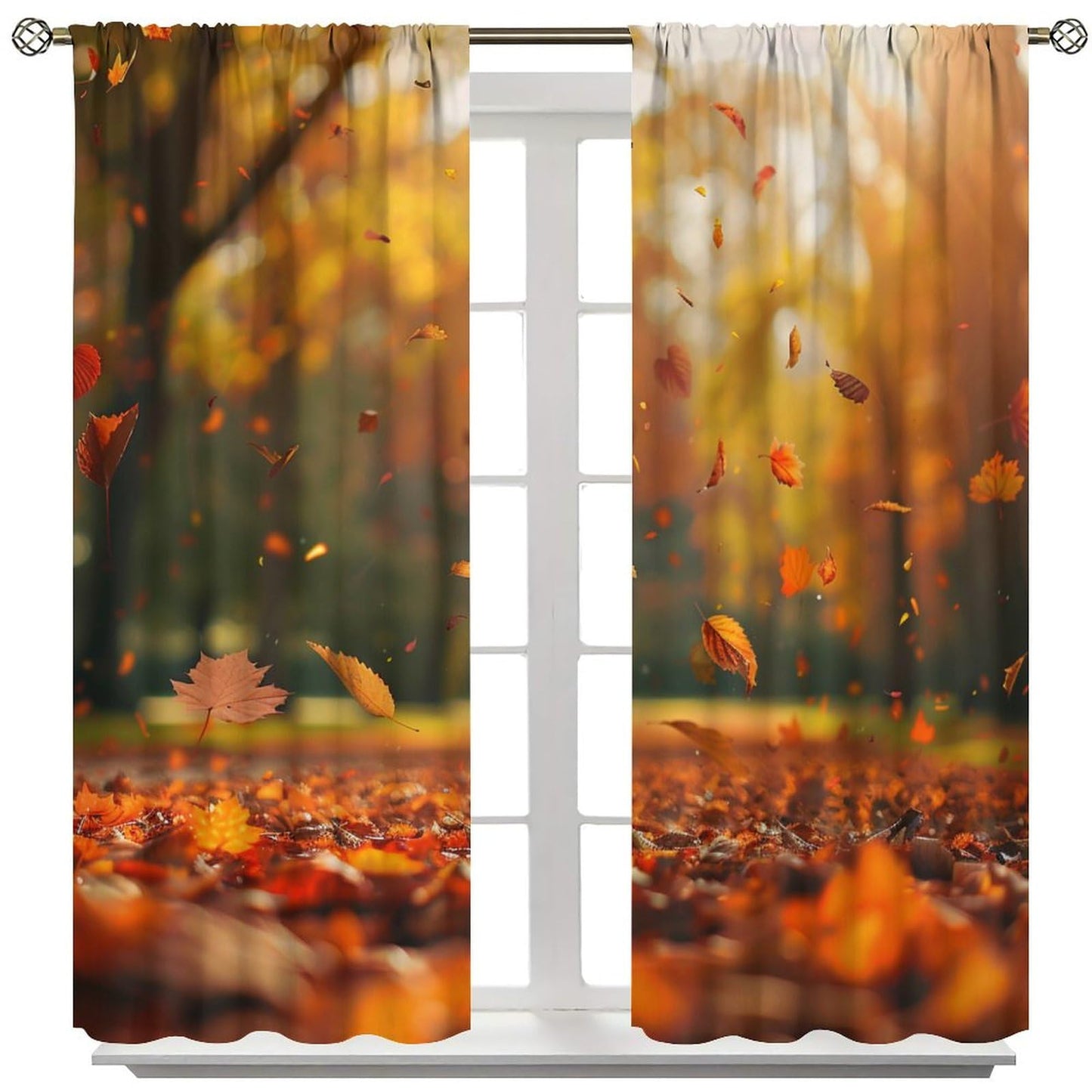 TOWINSFB Autumn Fallen Maple Leaves Blackout Curtains, Sunset Plant Tree Home Decor Rod Pocket Window Drapes for Living Room Bedroom - 42" W x 63" L