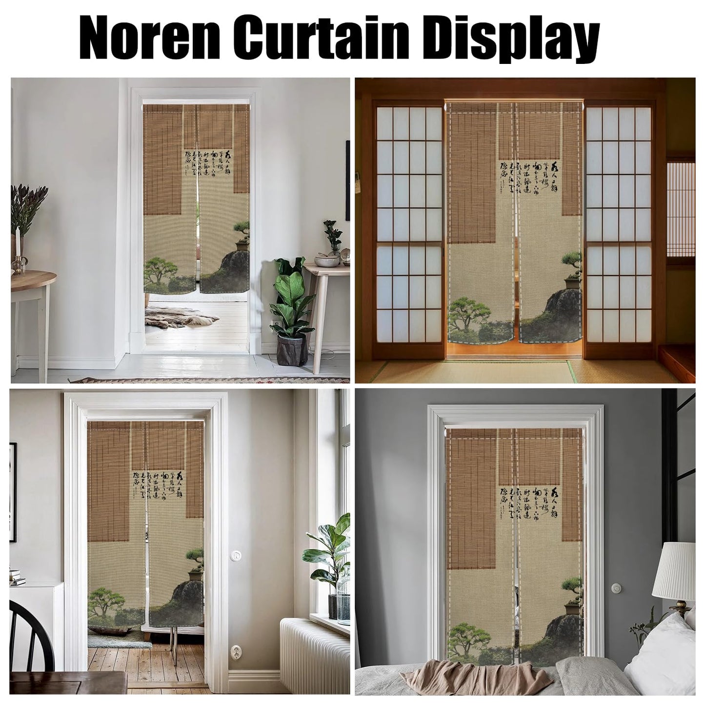Leowefowa Japanese Noren Doorway Curtain Long Style Japanese Traditional Pine Trees Mount Printed Fengshui Curtain for Doorway Tapestry for Hanging Room Divider Kitchen Home Decor, 33.5"x 70.9"