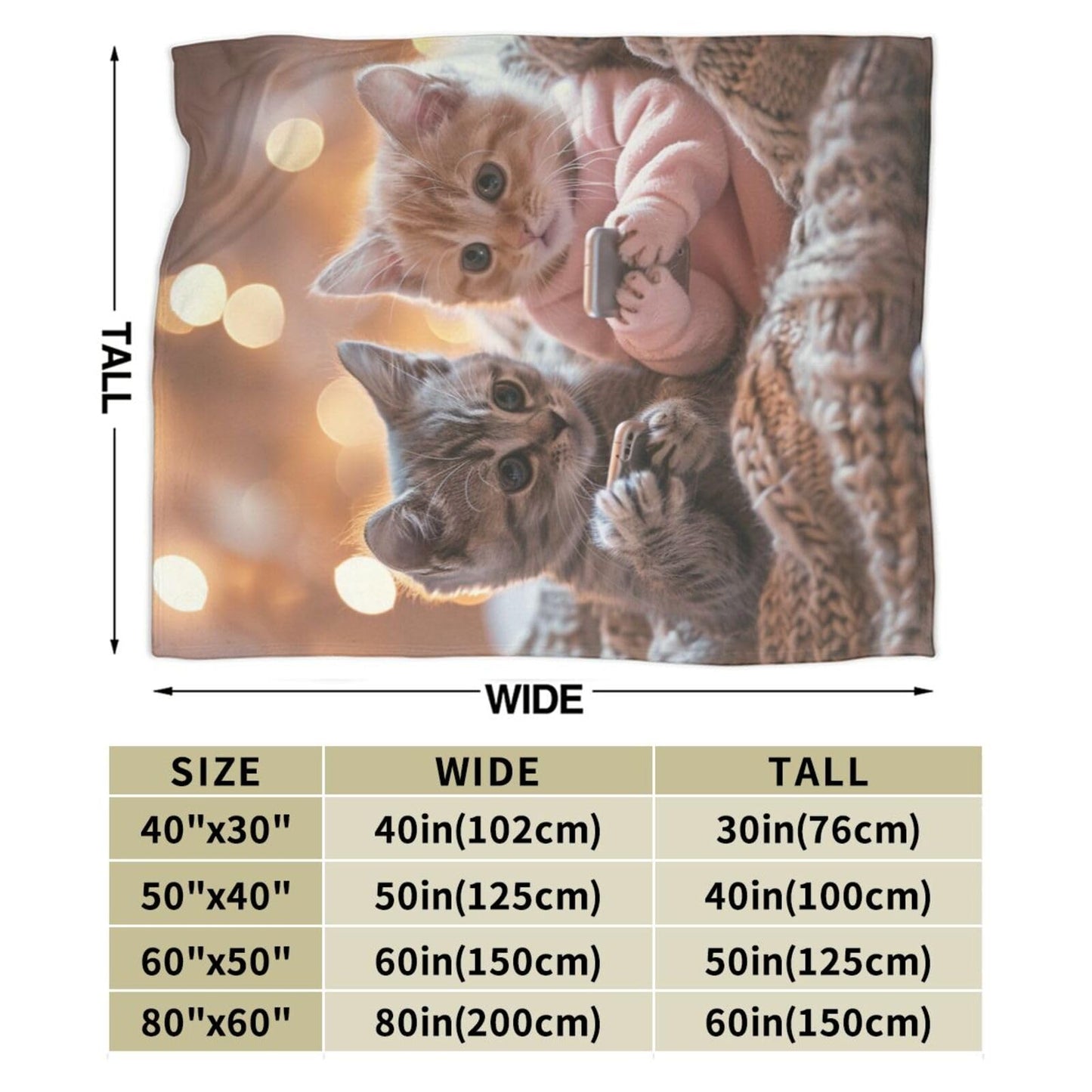 Qycazzw Adorable Cat Blanket Gifts for Women Girls Kids, Cute Kittens Throw Blankets, Soft Cozy Flannel Throws for Sofa Couch Bedroom Decor 50x60in