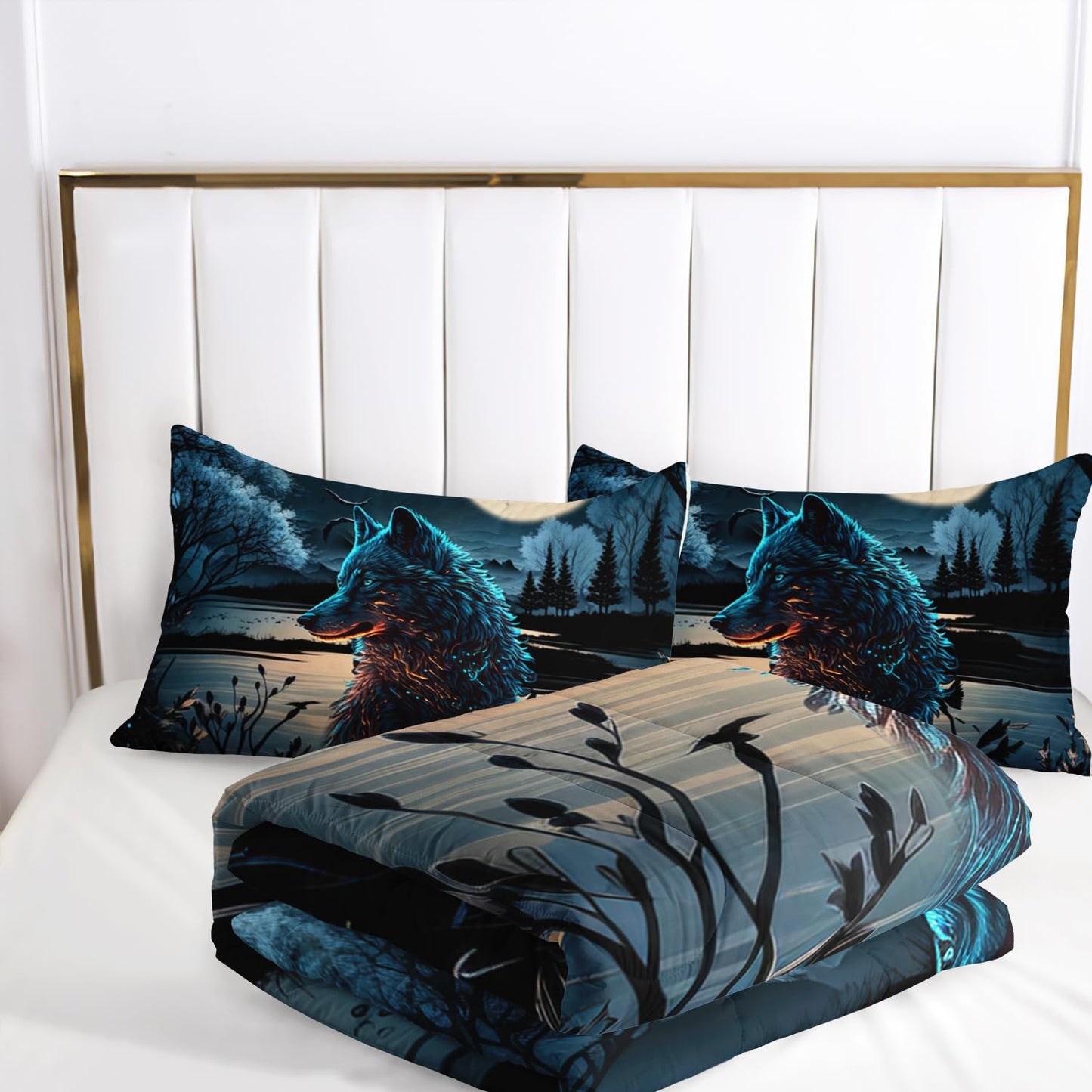 AILONEN Wolf Comforter Set - Queen Size, Boys Wild Animal Bedding Set, Safari Wolf Printed Duvet Set - 3 Pieces, 1 Quilt and 2 Pillowcases