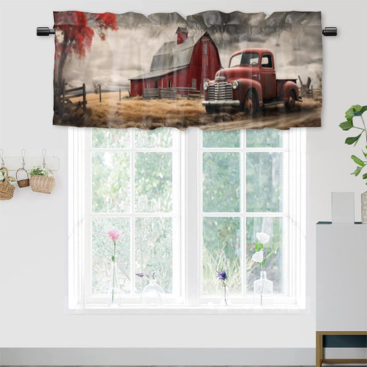 Dabuniu Vintage Red Truck Blackout Valance Curtain for Kitchen Farmhouse Old Barn Rustic Country Farm Truck Rod Pocket Valances for Bedroom Living Room Dining Room 54 by 18 in, 1 Panel