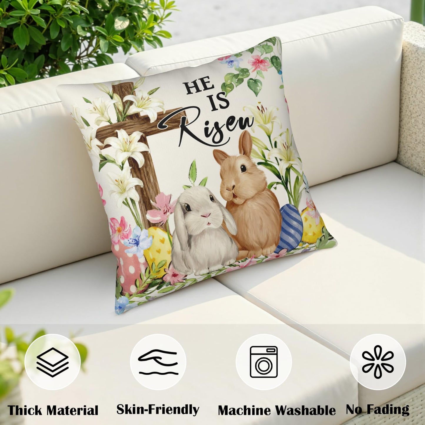 ABSOP Easter Bunny Pillow Covers 18x18 Inch Rabbit Pattern Decorative Throw Pillow Covers Set of 2 Spring Holiday Pillowcases for Couch Bedroom Home Decor