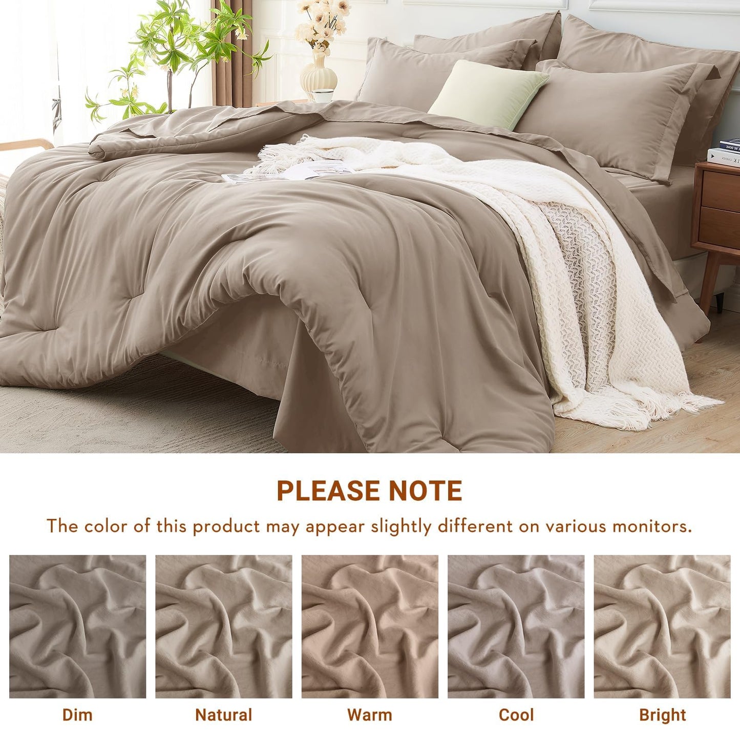 MUXHOMO 7 Pieces King Comforter Set, Soft Bed in a Bag King Size, All Season Bedding Set with Comforter, Flat Sheet, Fitted Sheet, Pillowcases & Shams, Linen