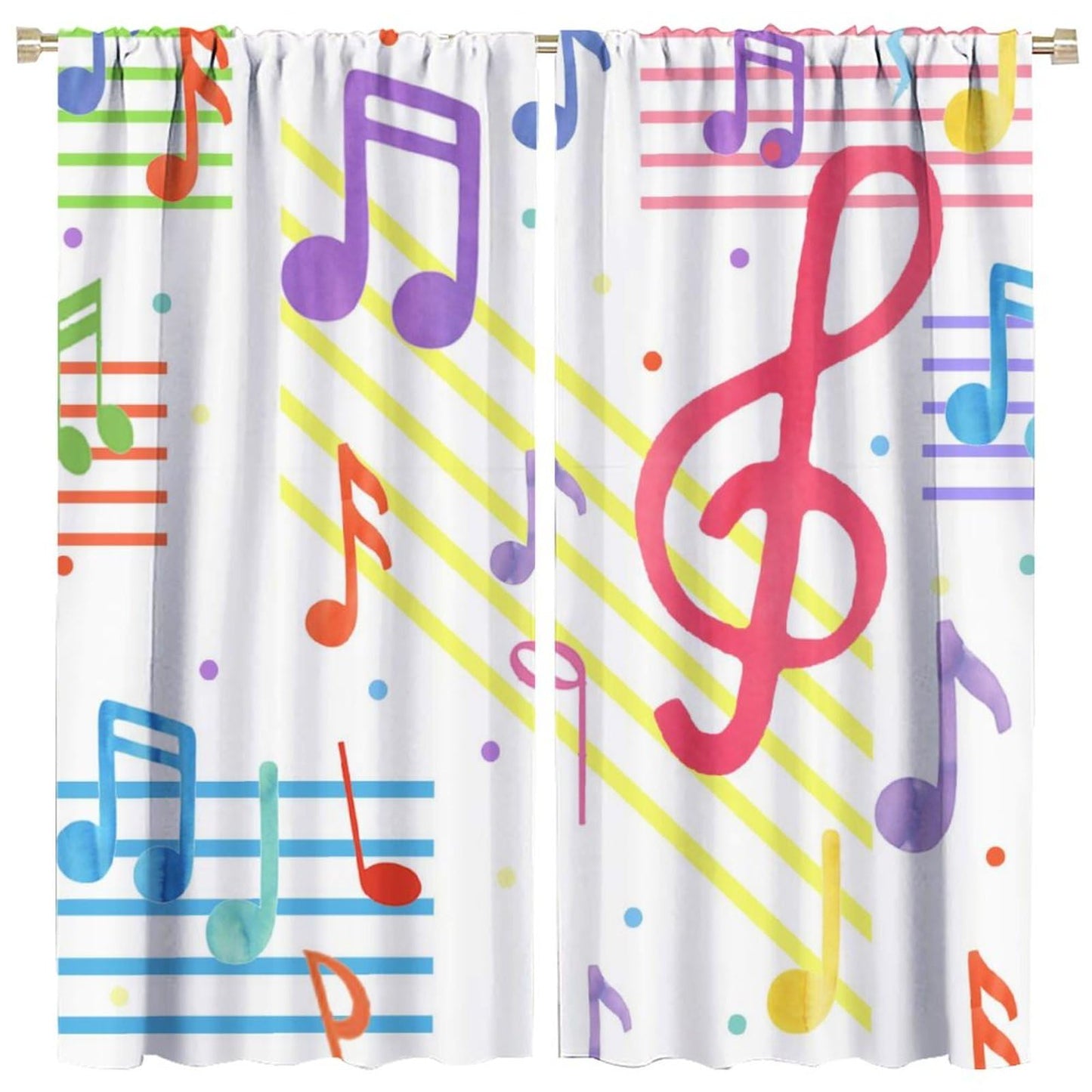 Cool Musical Theme Notes Curtains - Colorful Abstract Modern Music Symbol Print Window Drapes Room Darkening Blackout Curtains Thermal Insulated Rod Pocket Curtains for Bedroom 2 Panels 45"L x 21"W
