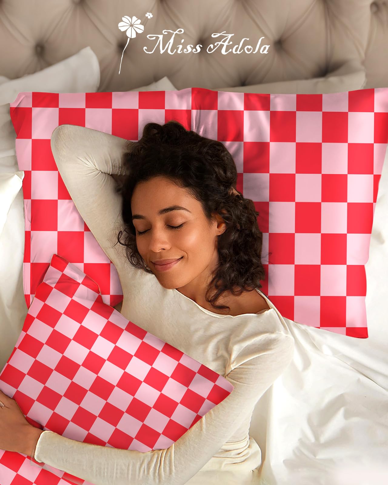 Miss Adola 2 Pack Mulberry Silk Pillowcase for Hair and Skin - Standard Size 20 x 26 Inches with Hidden Zipper PK Check 19 Momme Soft Sleeping Silk Pillow Case for Women, Moms