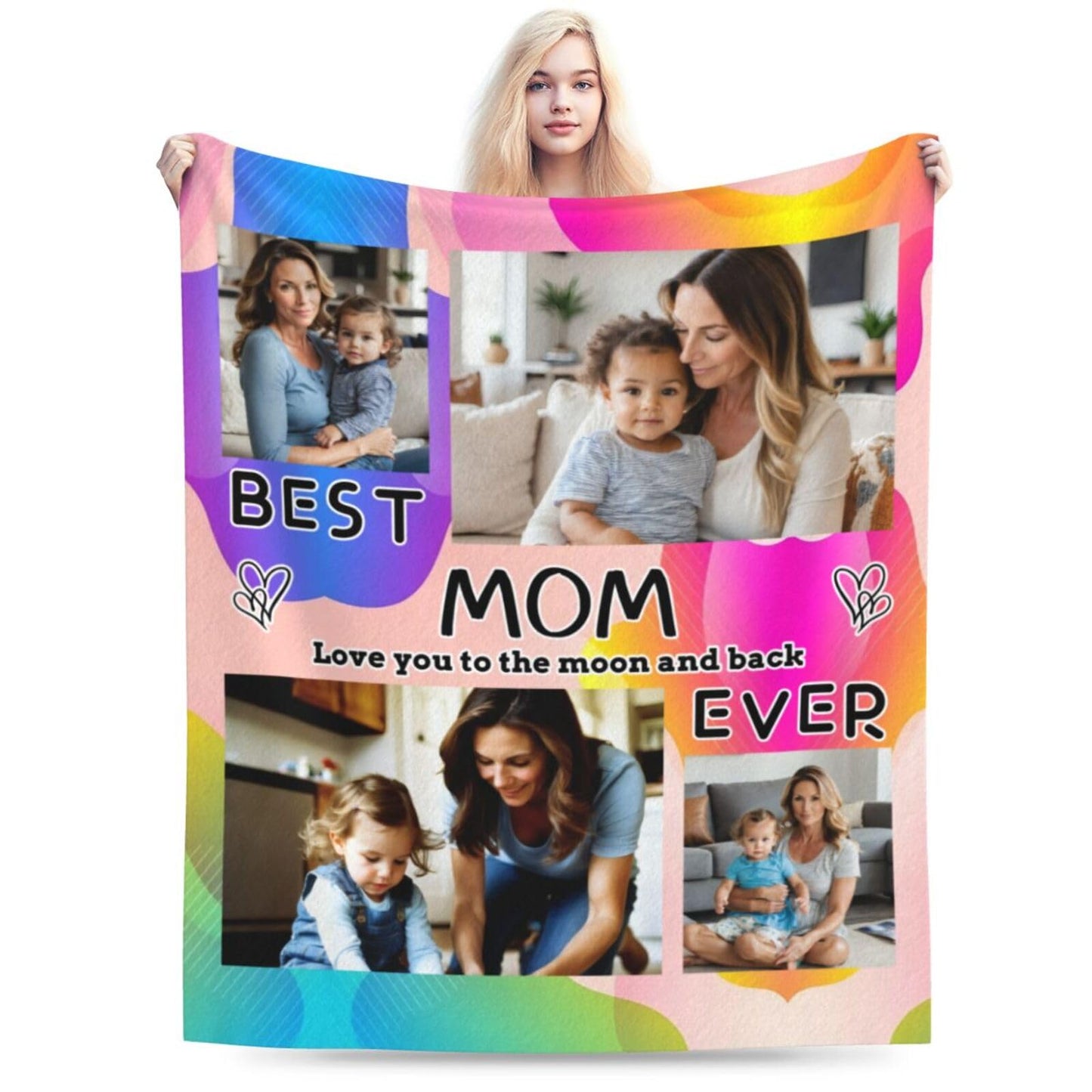 Dewoofly Personalized Photos Flannel Throw Blankets Custom Gift for Your Best Mom Ever, Customized Blanket All Seasons for Birthday Mother's Day Presents 60"x50" (Print in USA)