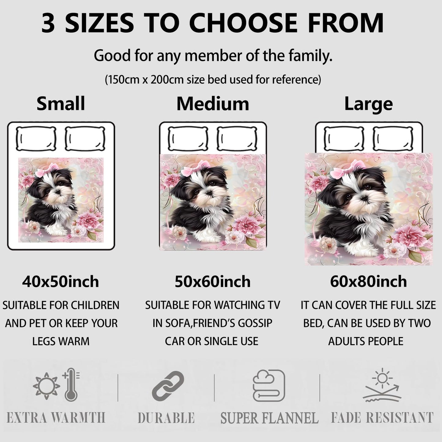 Aonimonis Shih Tzu Puppy Dog Throw Blanket Gifts for Women Adults Girls, Soft Fuzzy Warm Cozy Flannel Blankets for Bedroom, Travel, Couch, Home Decor 50x60 in