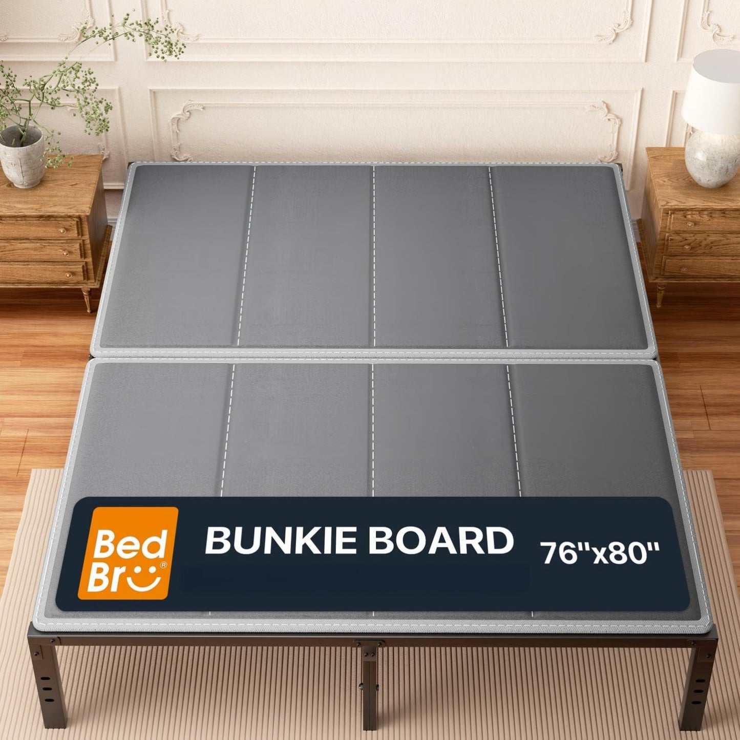 BedBro Bunkie Board King 10mm (76" x 80") – Grey Under Mattress Support, Anti-Sag & Noise-Free, Breathable Low Profile Bed Board for Metal Frame