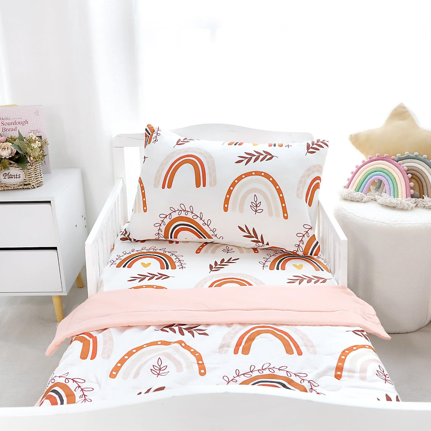 Pea Pod Muslin Toddler Bedding Set Rainbow 3-Piece - Soft Breathable Crib Bedding with Fitted Sheet, Quilt & Pillowcase for Infant & Kids Bed | Machine Washable Nursery Bed Set