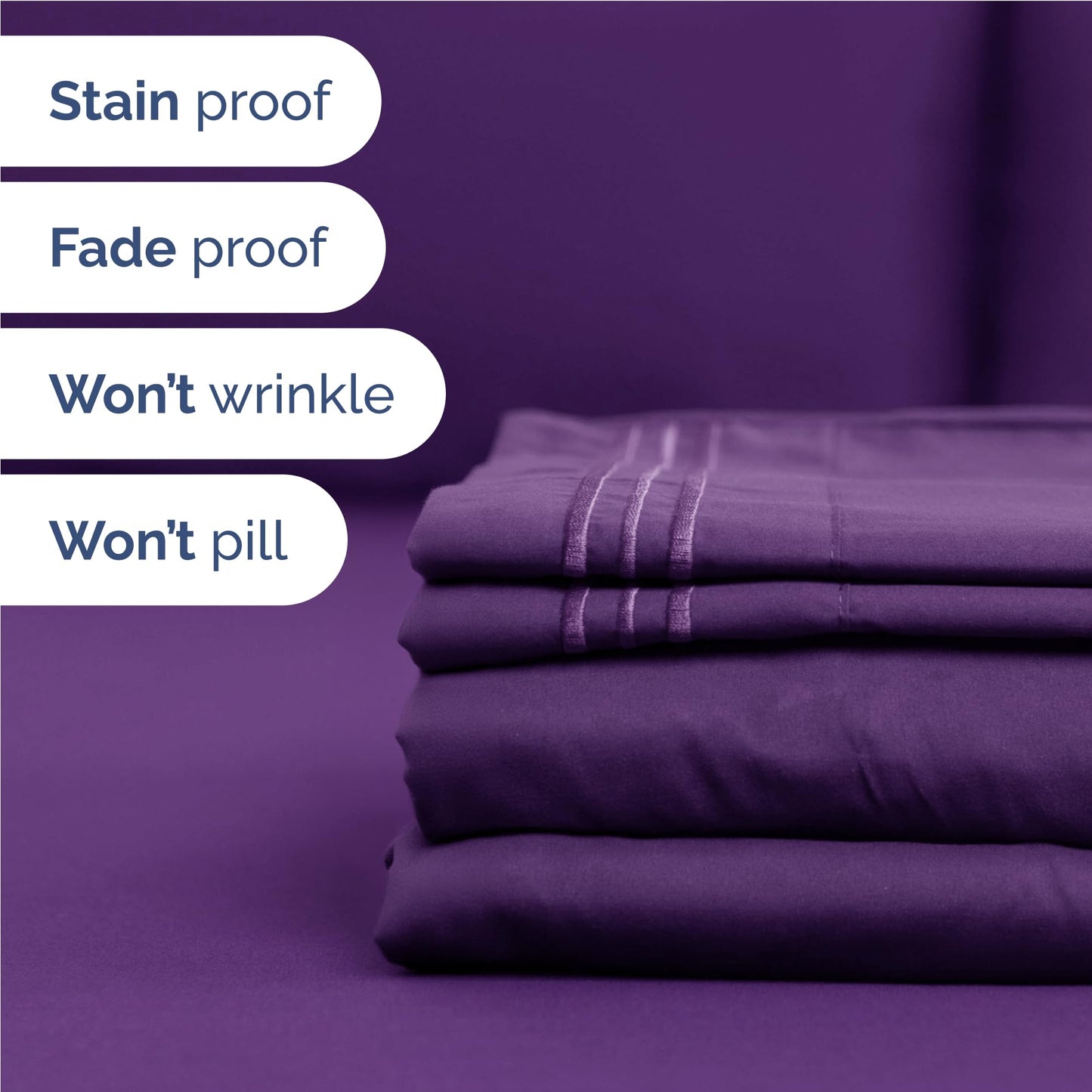 Full Size 4 Piece Sheet Set - Comfy Breathable & Cooling Sheets - Hotel Luxury Bed Sheets for Women & Men - Deep Pockets, Easy-Fit, Extra Soft and Wrinkle Free Sheets - Purple Oeko-Tex Bed Sheet Set