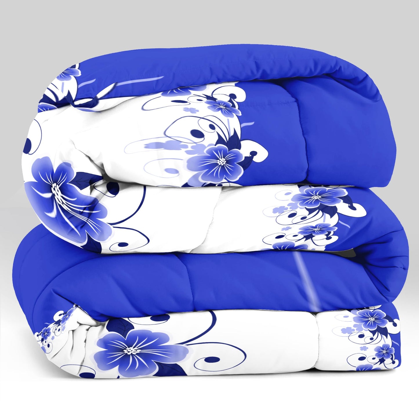 12-Piece Royal Blue Gardenia Duvet Cover Set King with Curtains, Floral Bed in a Bag King with Sheets, Matching Curtains Comforter Cover, Soft Microfiber Bedding Set Zipper Closure, Ideal Gift