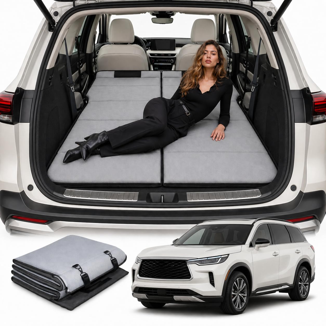 MGRFTOX Car Mattress Non-Inflatable Car Camping Mattress, Foldable Trunk Sleeping Pad with Split Design, Portable Car Bed for Road Trips, Camping, Travel, for Jeep Cherokee 2014-2023，for Jeep