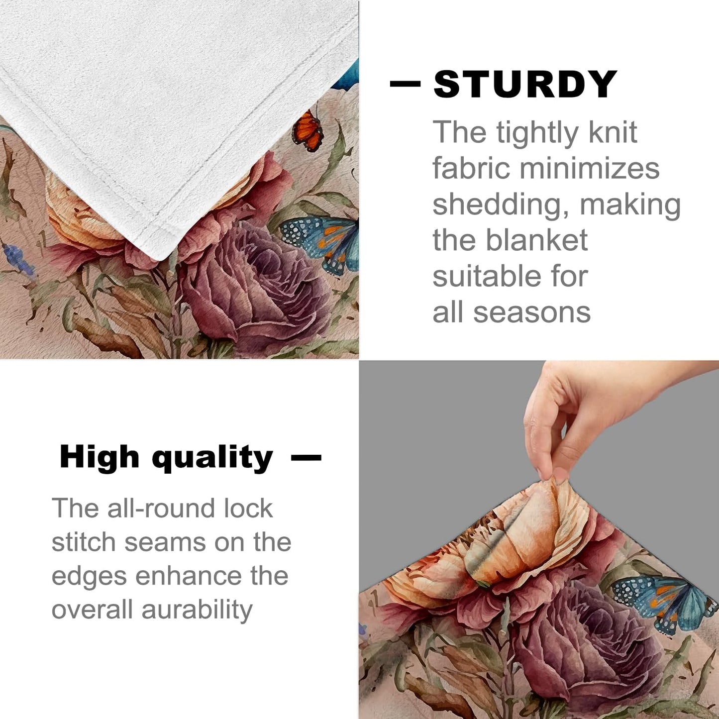 Flannel Butterfly Blanket for Girls Women, Floral Peony Throw Blanket for Sofa Couch Bed Living Room, Soft Warm Cozy, 60" x 50"