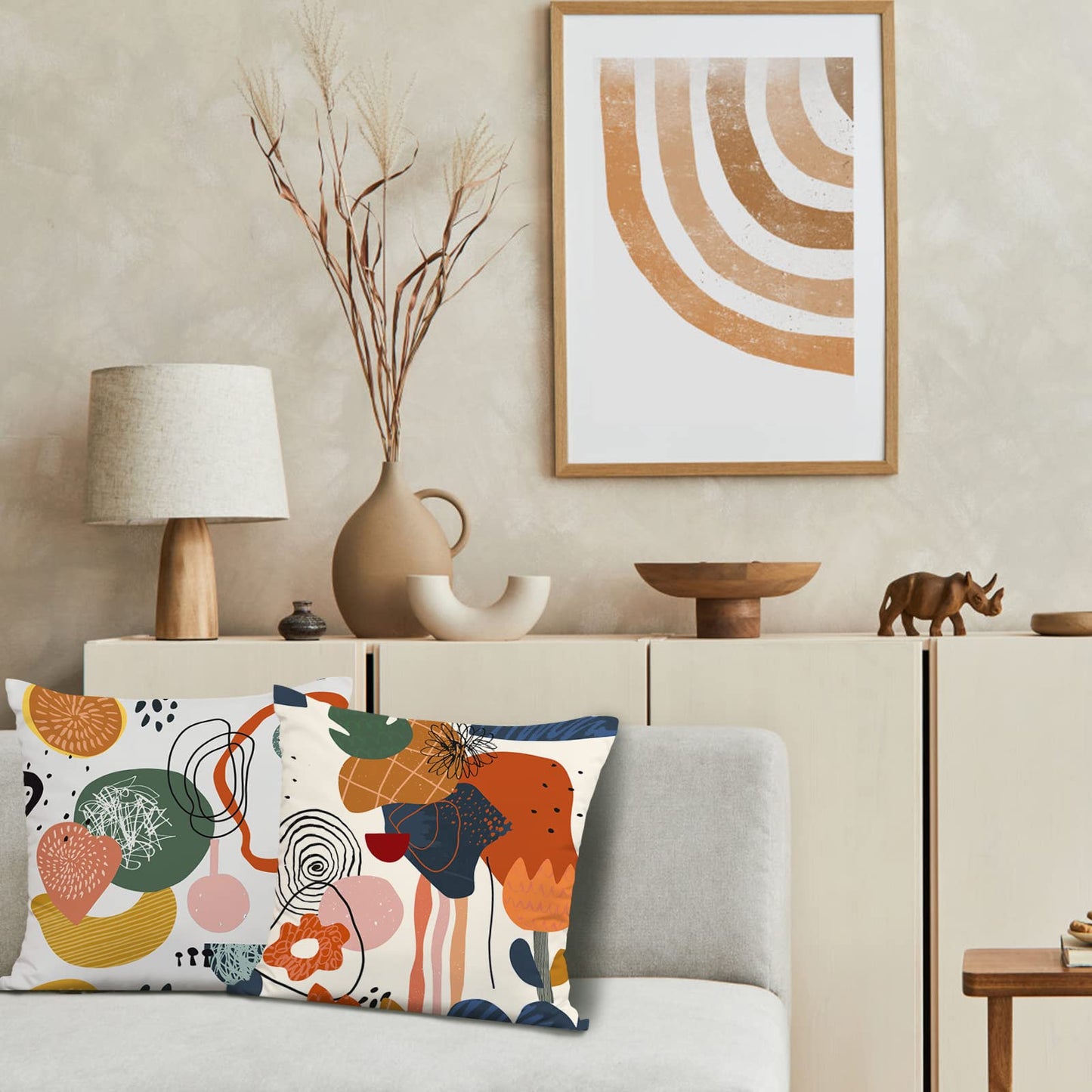 Jartinle Burnt Orange Abstract Throw Pillow Covers 18x18 Set of 4 Boho Geometric Pillow Covers Accent Minimalist for Couch Outdoor Decor