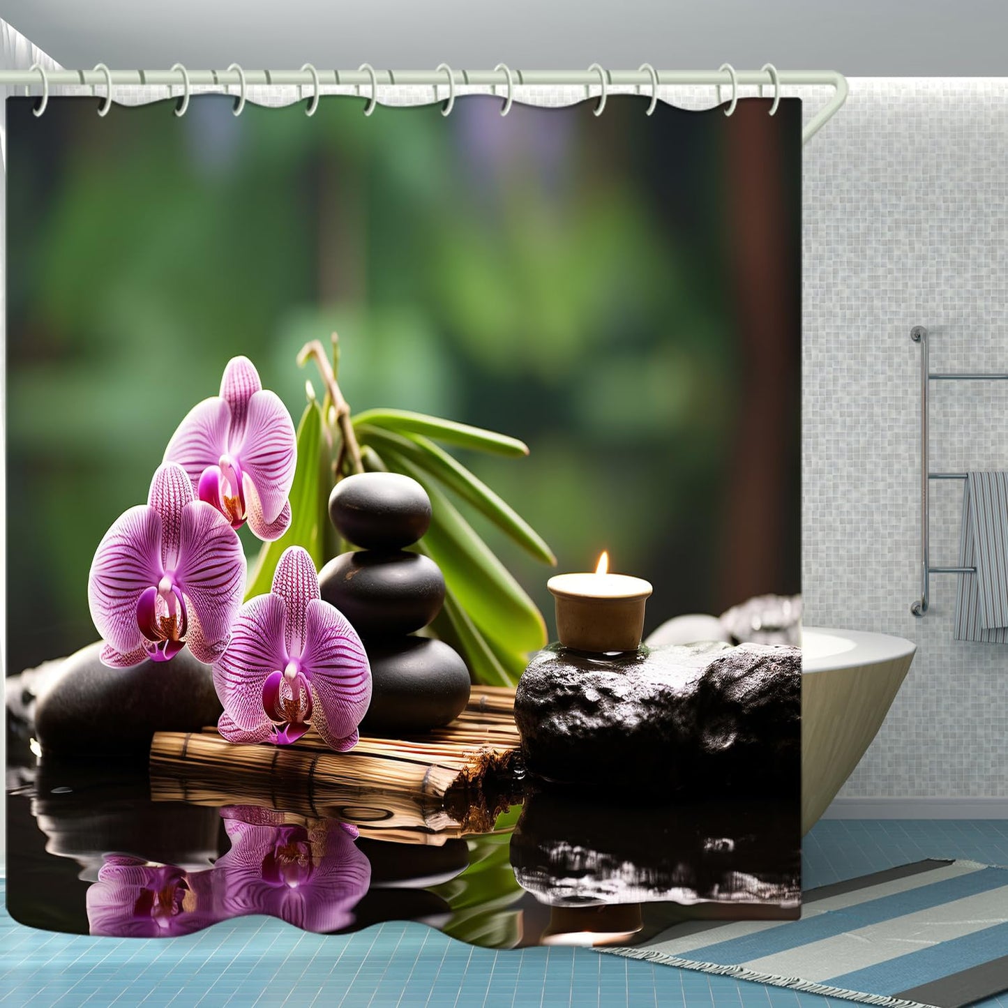 WODEJIAFANG Polyester Bath Blind Set Hooks & Liners in Bath Room Shower Curtains Sets for Bathroom Accessories,African Girls 3D Printed Beautiful Wide Fabric Toilet Curtain for Bathtub 72X72 inches
