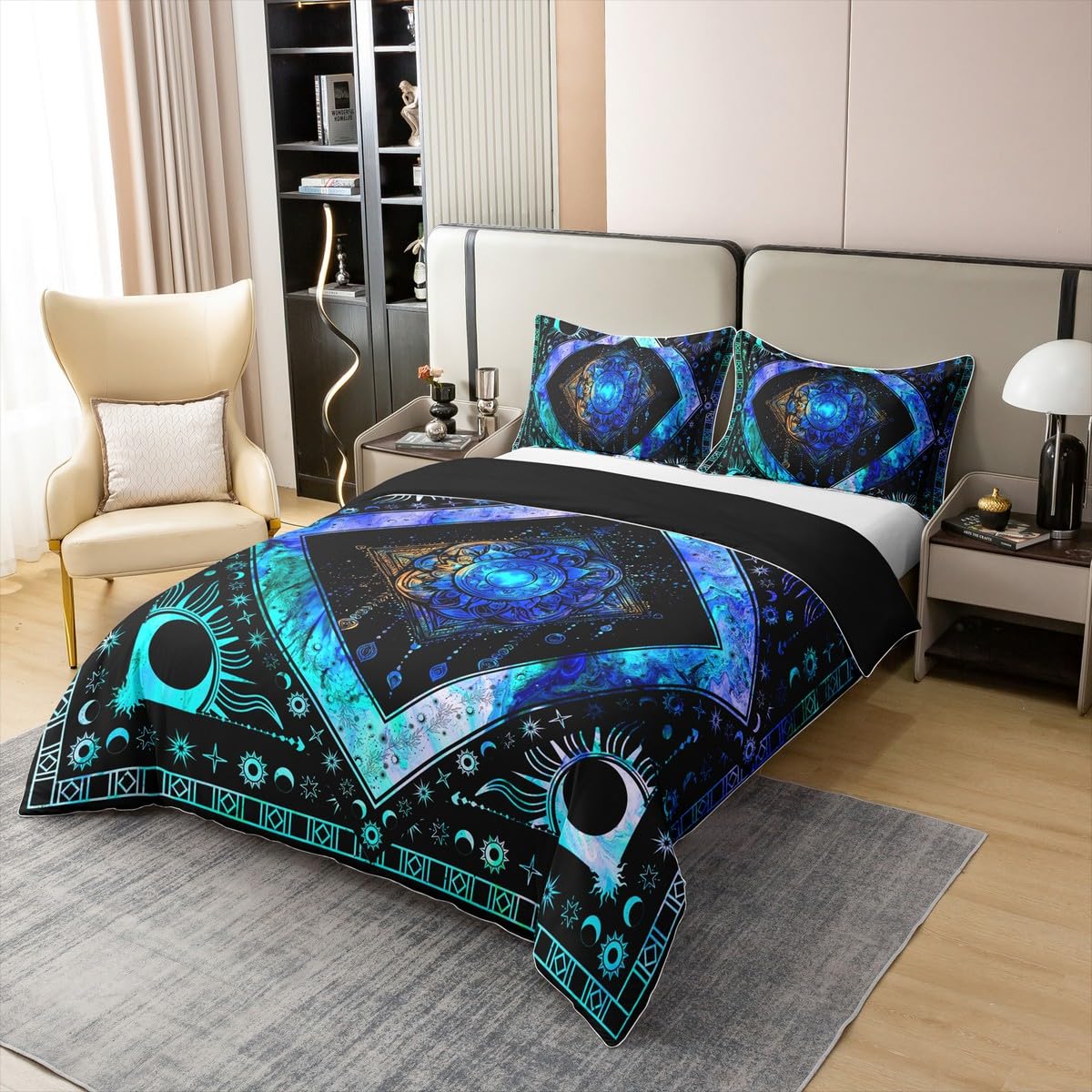 Boho Dream Catcher 100% Cotton Duvet Cover Twin Hippie Sun and Moon Bedding Set Bohemian Exotic Comforter Cover Psychedelic Cosmos Nebula Bed Sets Trippy Ethnic Tribe Bedding with Zipper 2Pcs