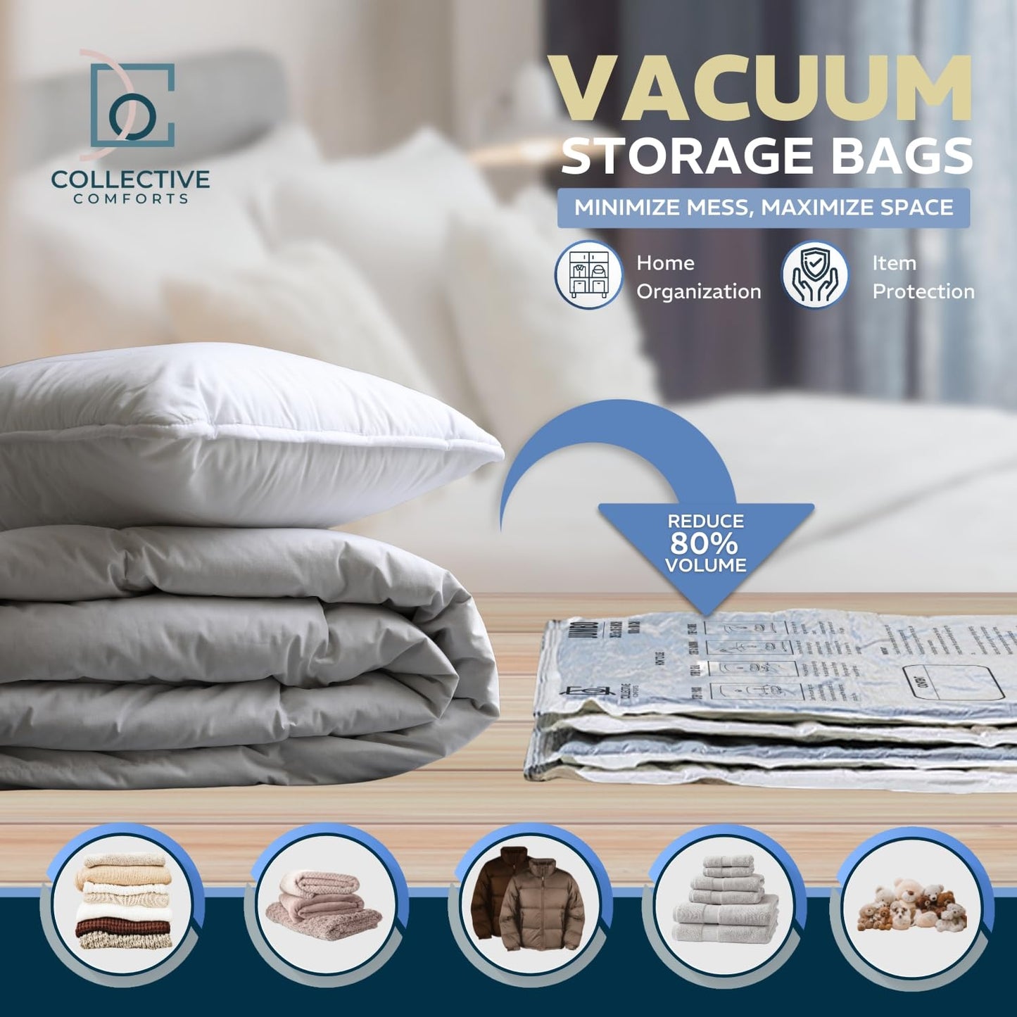 8 Pack Vacuum Storage Bags – 4 XXL & 4 Jumbo Vacuum Seal Bags for Blankets, Comforters, Clothing & Bedding - Space Saver Compression Bags