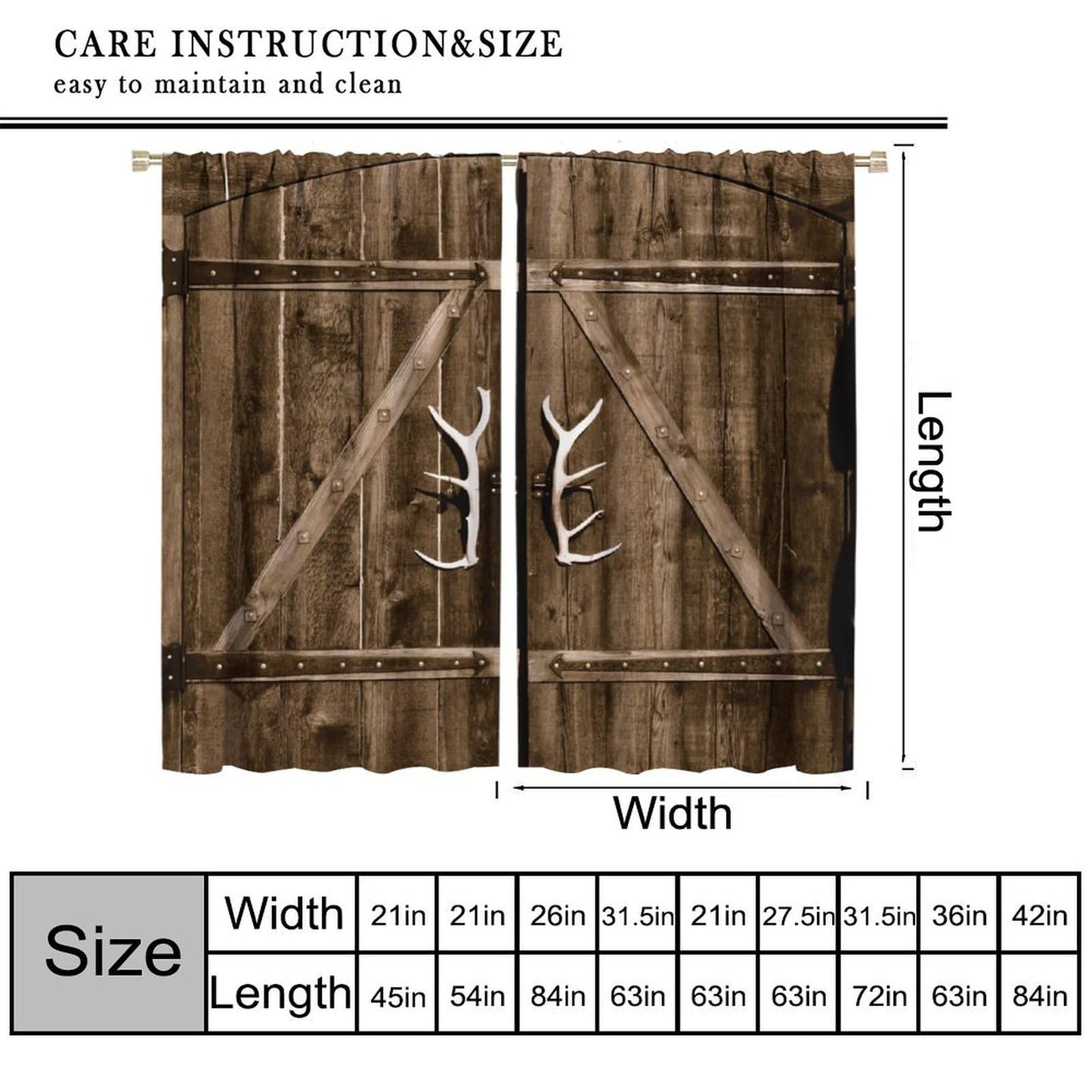 Rustic Window Curtains, Old Barn Door Wooden Board for Living Room Bedroom Kitchen, Rural Hardwood Farmhouse Western Retro Drapes Set 2 Panels,42x45 Inches
