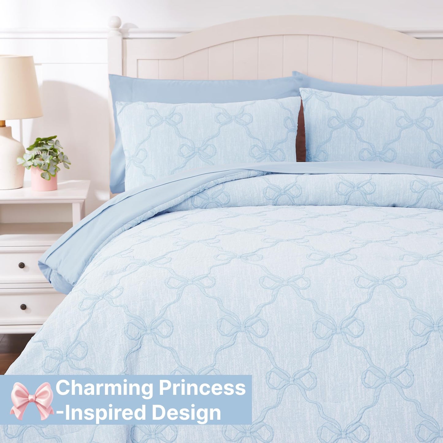 Wink Deer Twin Comforter Set with Sheets for Girls-5 Pieces Twin Bedding Sets with Light Blue Comforter, Sheets, Pillowcase & Sham for Kids (Light Blue Diamond, 66" X 86")