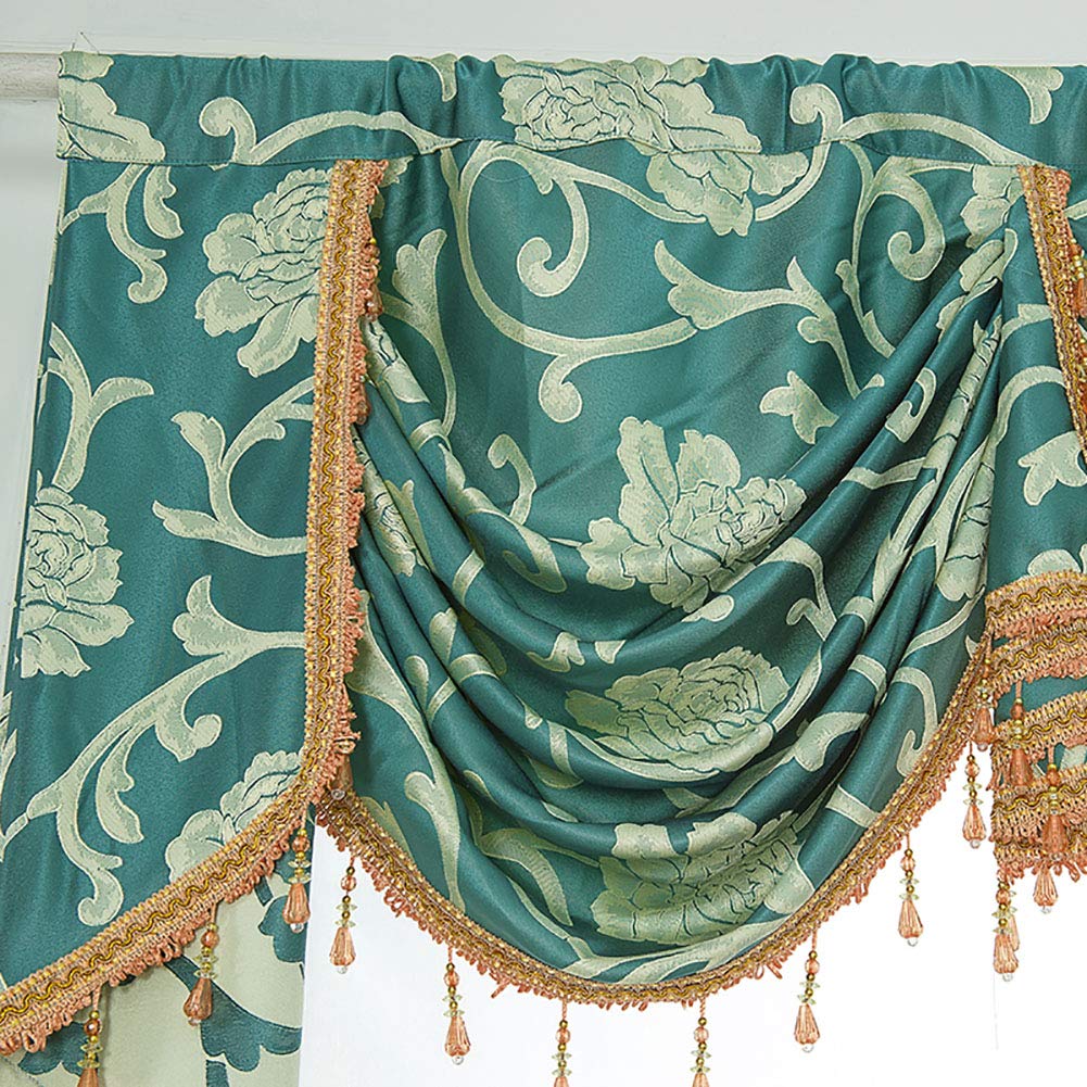 BOYOUTH Jacquard Swags Waterfall Curtain Valance,European Style Rod Pocket Top Valances for Living Room,Bedroom,Light Blue,78 Inches Width,1 Panel
